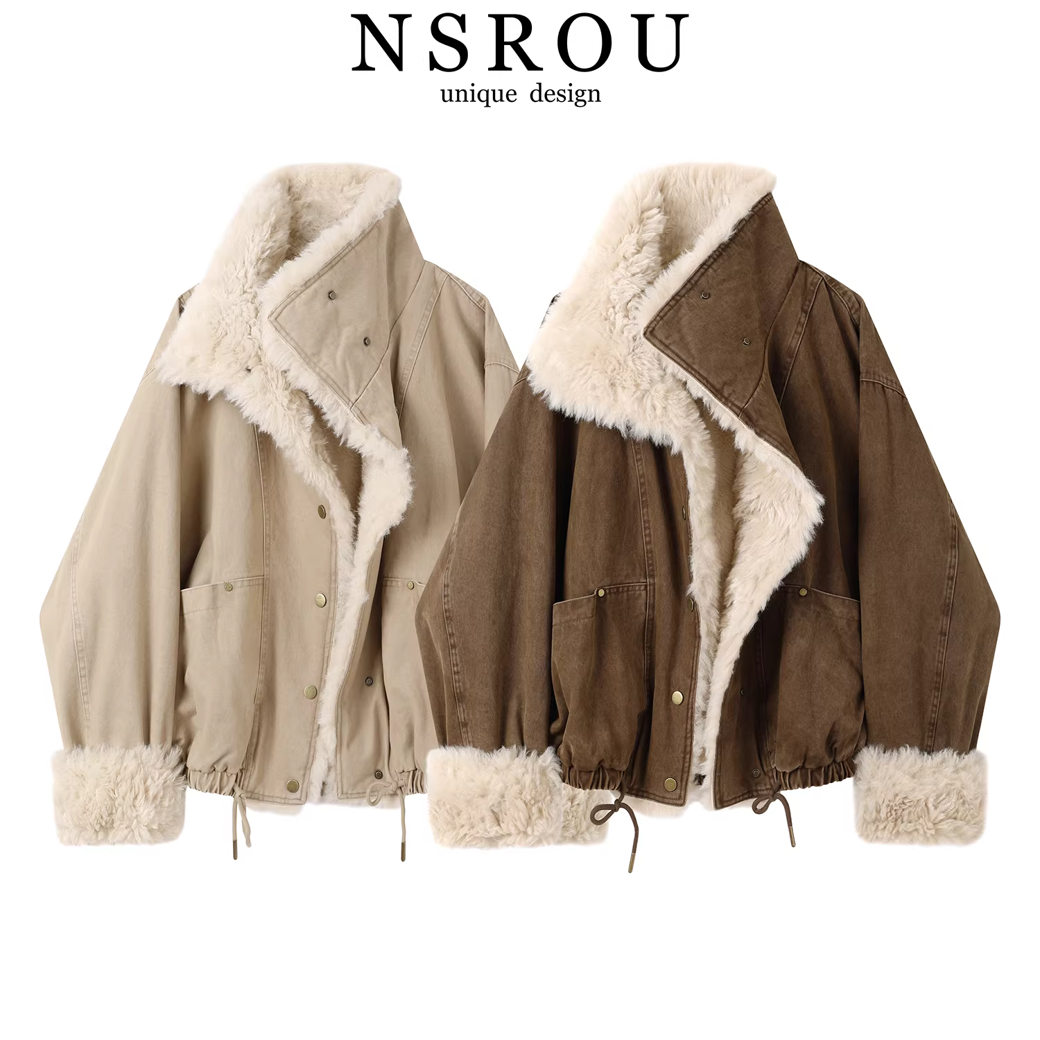 Áo khoác biker denim ngắn lót lông phong cách retro Mỹ dành cho nữ, áo khoác phi công nhỏ nhắn mùa đông mới.