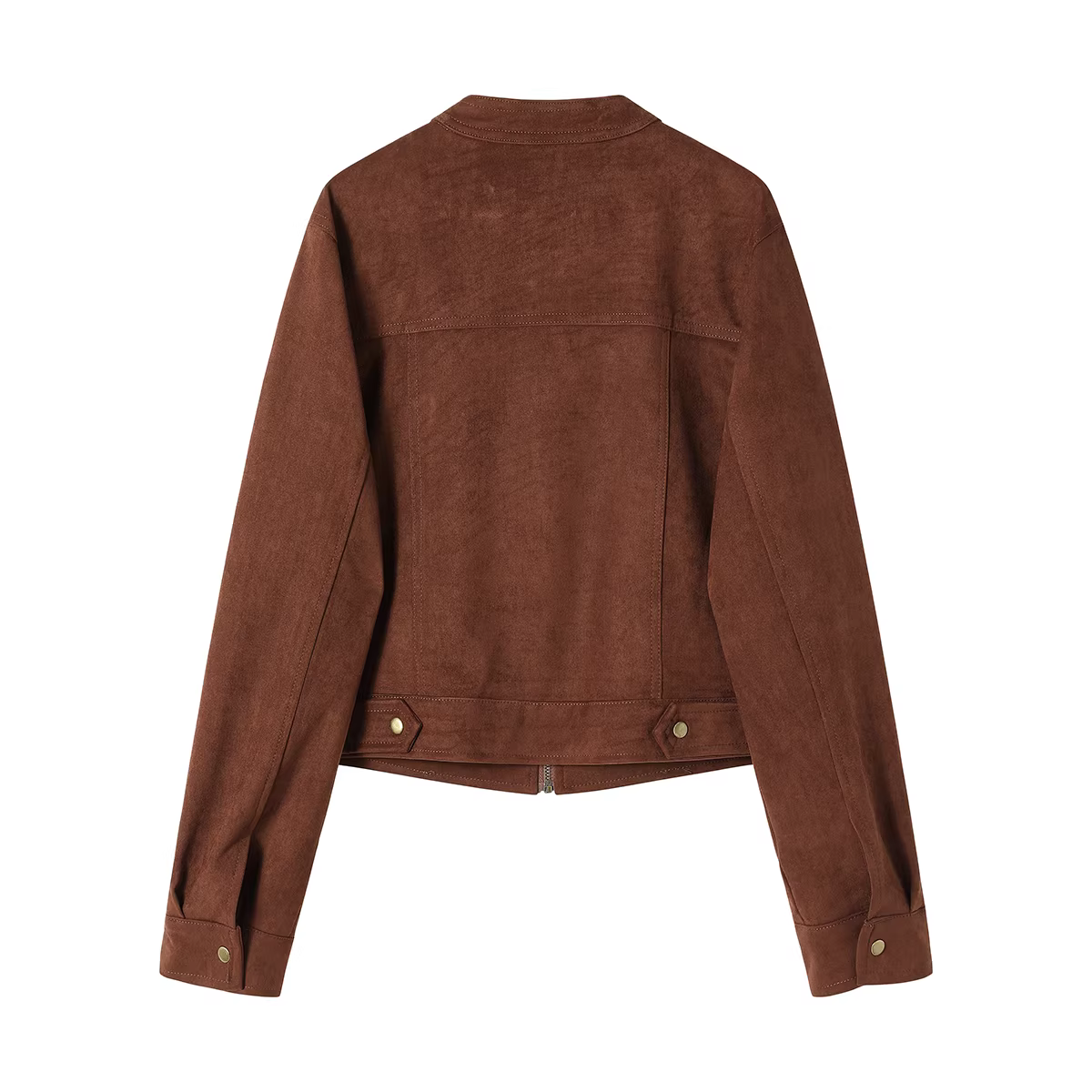 Áo khoác cổ tròn màu nâu phong cách Melard cổ điển dành cho nữ, áo khoác biker kiểu Mỹ nhỏ nhắn mùa xuân và mùa thu.