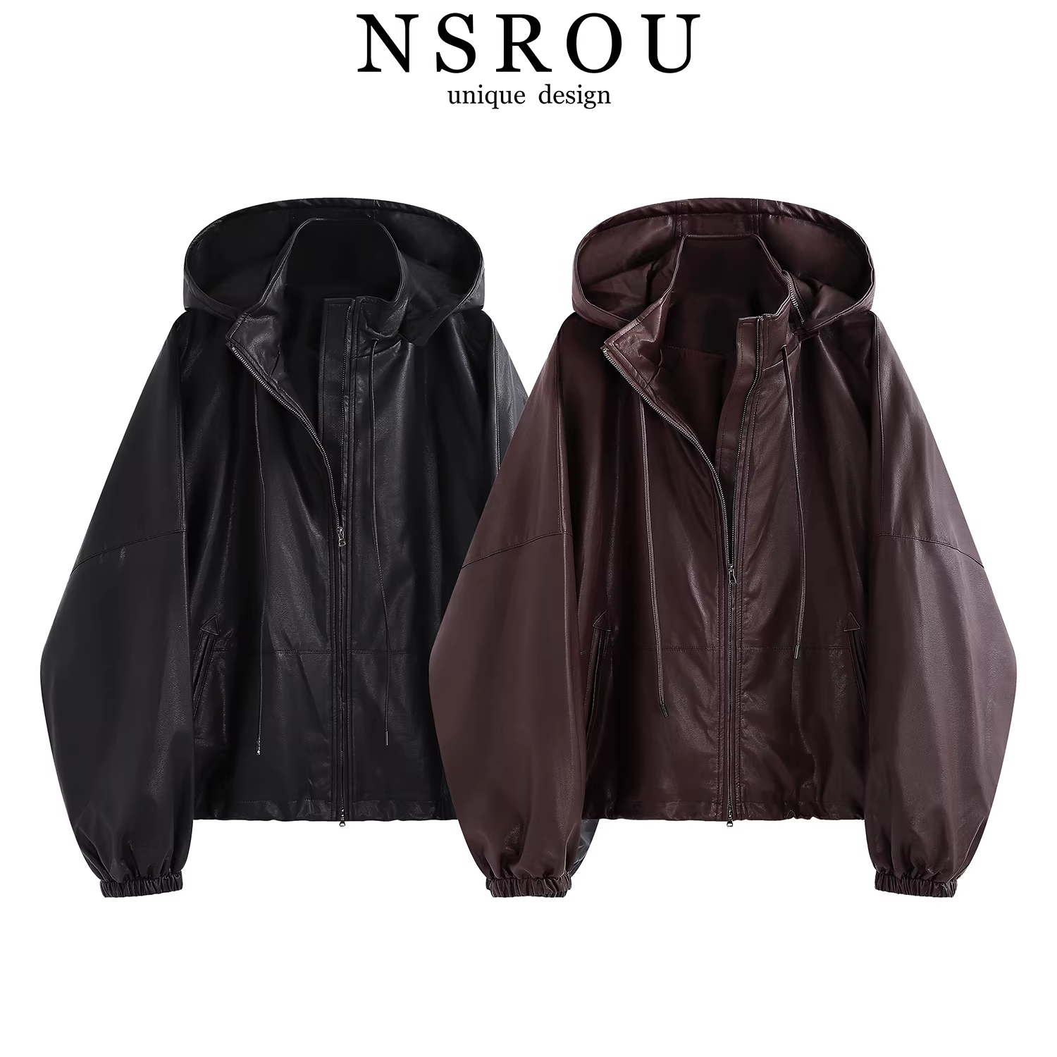 Áo khoác da có mũ trùm đầu phong cách cổ điển giản dị của Mỹ dành cho nữ, đầu mùa thu, áo khoác biker cổ đứng ngắn nhỏ nhắn