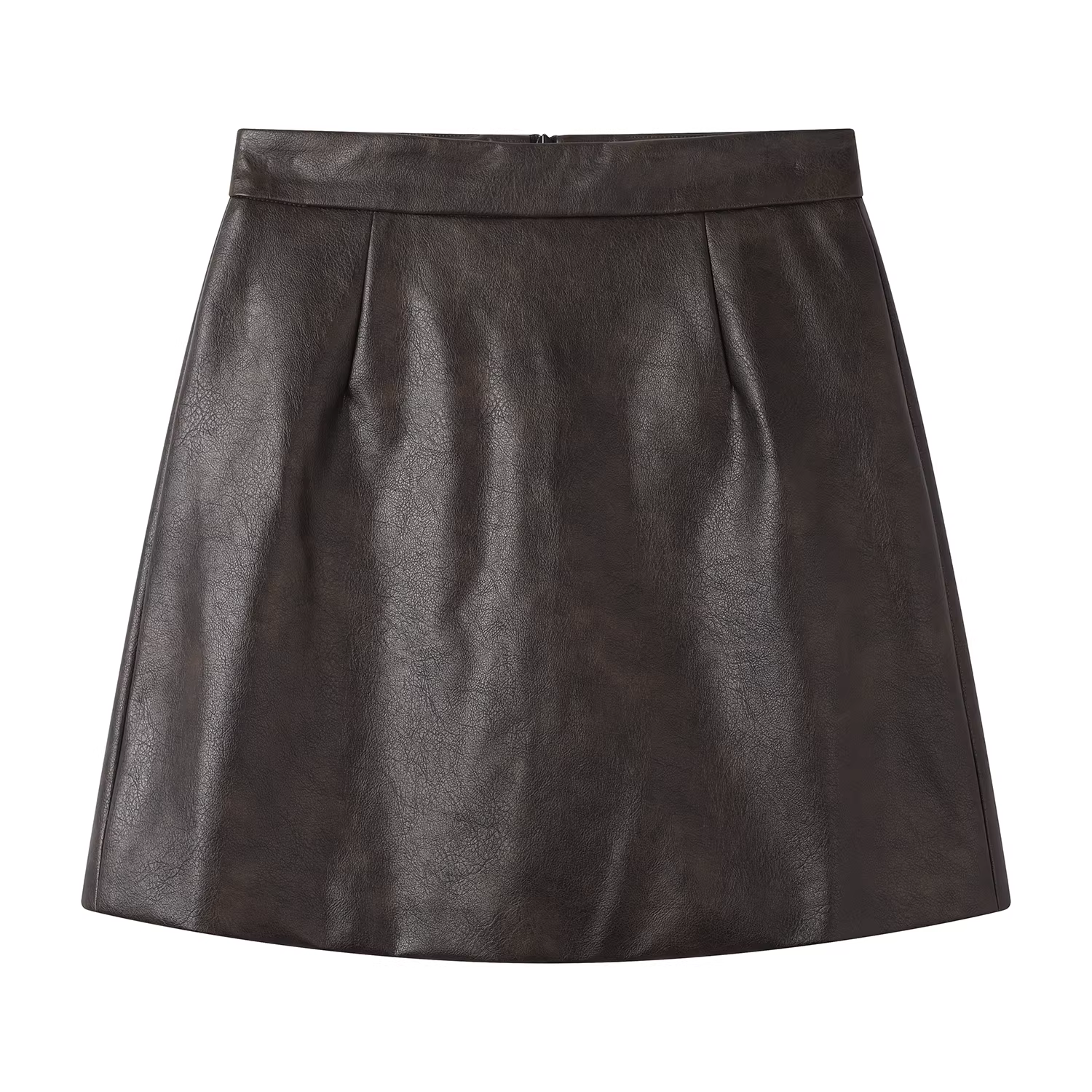 Váy da Melard cổ điển, cạp cao, tôn dáng, váy ngắn chữ A màu cà phê dành cho nữ, váy ôm hông mới mùa thu đông.