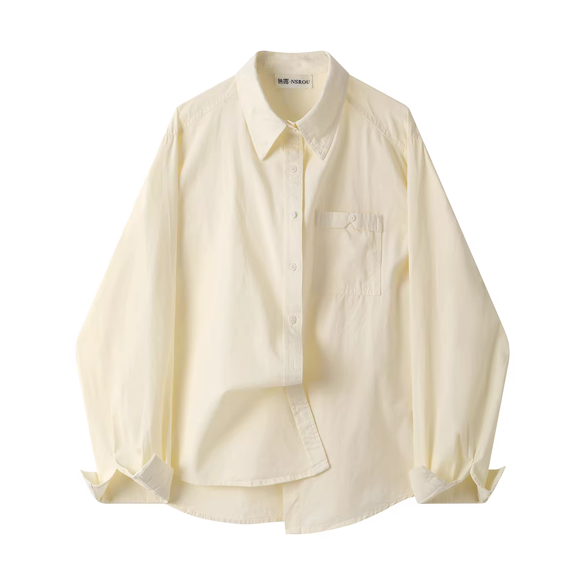 Áo sơ mi ngắn kiểu Hồng Kông đầu xuân mới dành cho phụ nữ nhỏ nhắn, áo sơ mi dáng rộng màu vàng kem thanh lịch mùa thu, đa năng