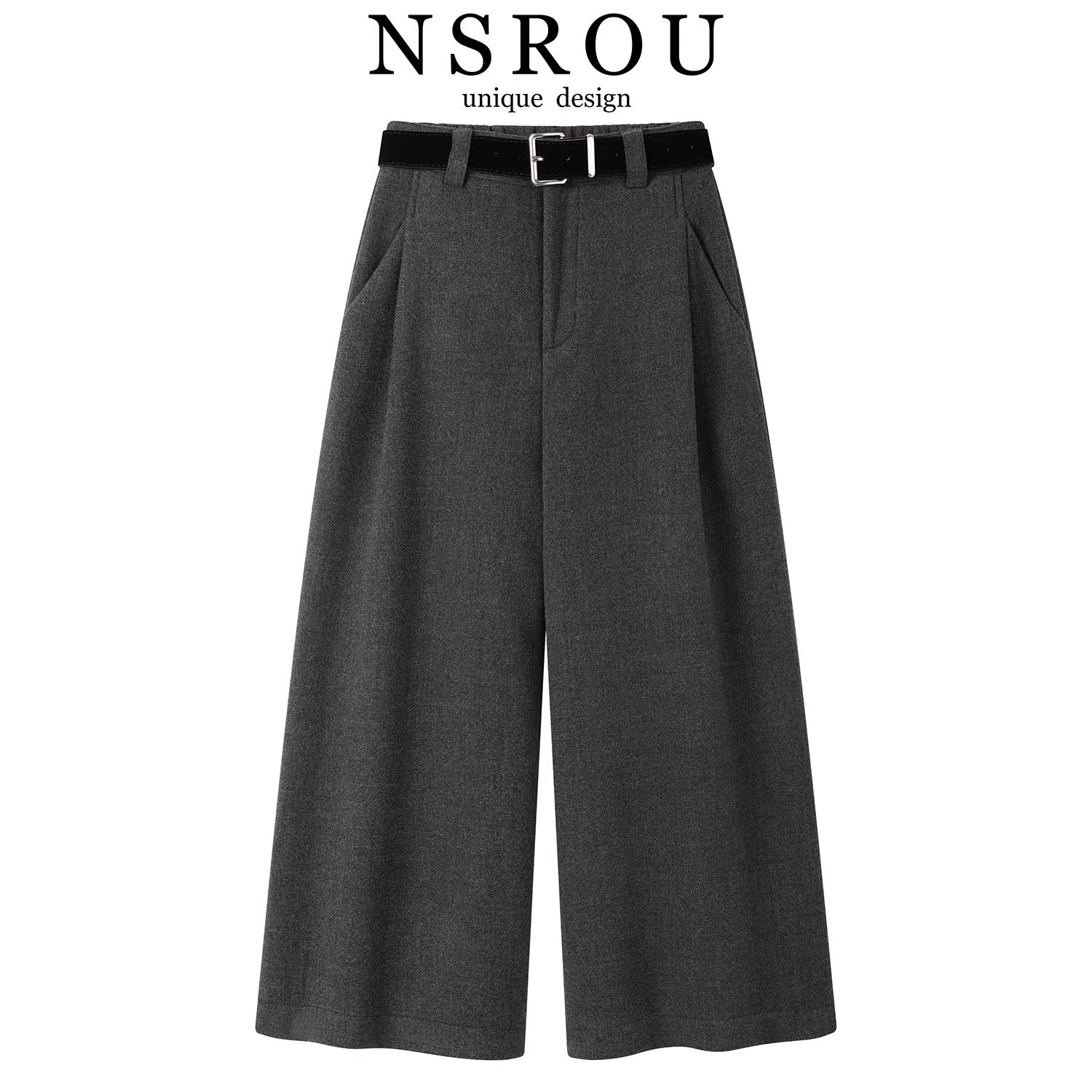 Quần ống rộng lưng cao kiểu cổ điển dành cho nữ, quần ống rộng kiểu bootcut dành cho nữ, dày dặn và lót lông cừu mùa đông, quần dài vừa phải, dáng thẳng, màu xám, kiểu dáng đơn giản.