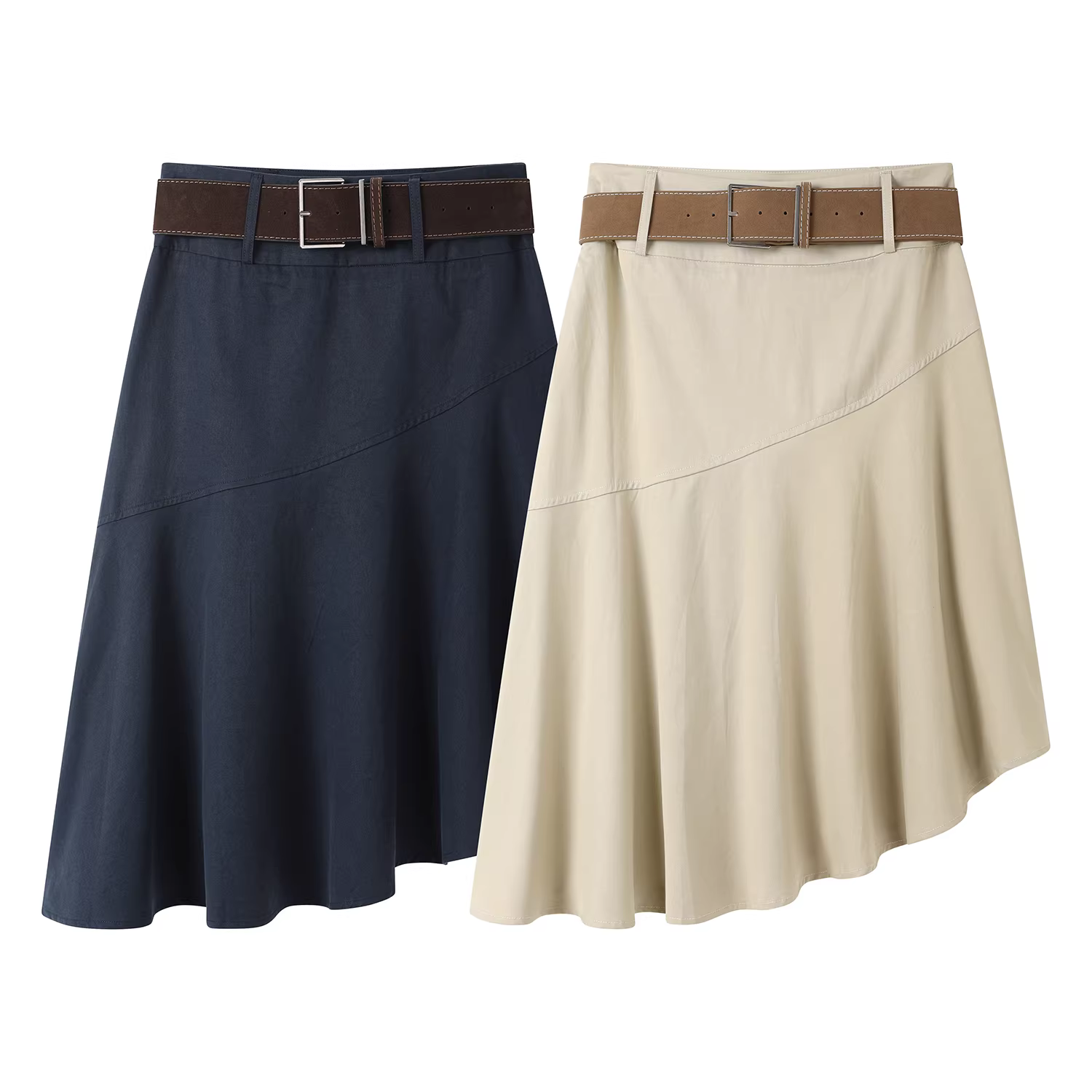 Váy thiết kế retro bất đối xứng dành cho nữ vào đầu mùa thu, kiểu dáng độc đáo, cạp cao, tôn dáng, dáng chữ A ôm hông, dài ngang đùi