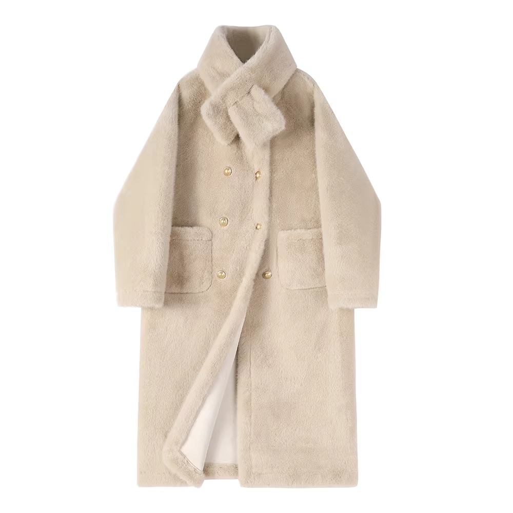 Áo khoác lông cừu cao cấp dài trung bình dành cho nữ, kiểu dáng mùa đông mới, thanh lịch, dày dặn và ấm áp.