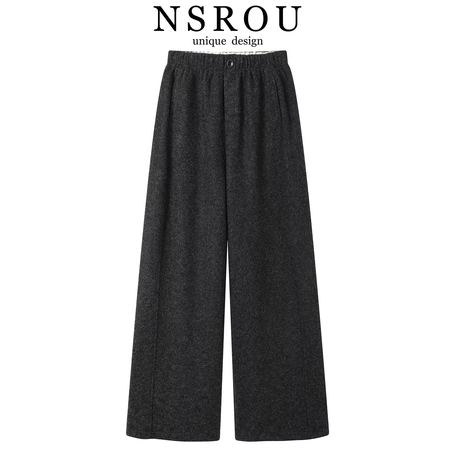 Quần âu dáng rộng và thoải mái kiểu Hàn Quốc, cạp cao, tôn dáng, dành cho nữ, quần ống rộng thẳng chất liệu len màu xám mùa đông