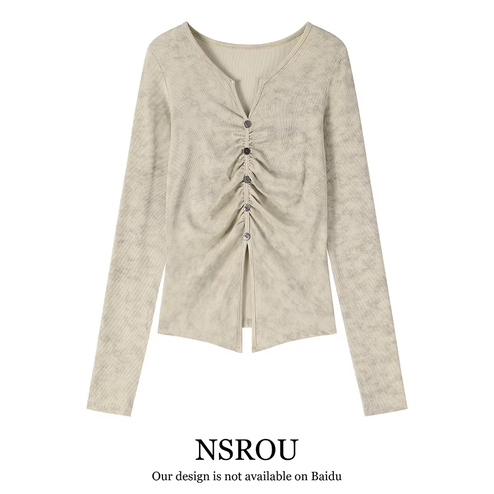 Áo kiểu Hàn Quốc ôm sát ngọt ngào và cá tính dành cho nữ, mặc trong mùa xuân thu, áo dệt kim dài tay cổ chữ V, áo thun phong cách Mỹ