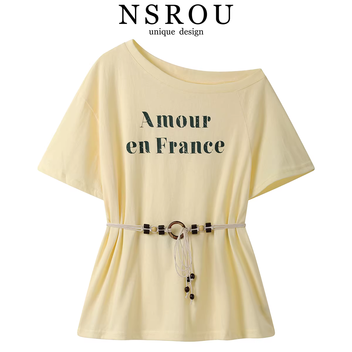 Áo thun ngắn tay trễ vai in chữ giản dị dành cho nữ, mùa hè sang trọng, đẹp, thời trang và trẻ trung