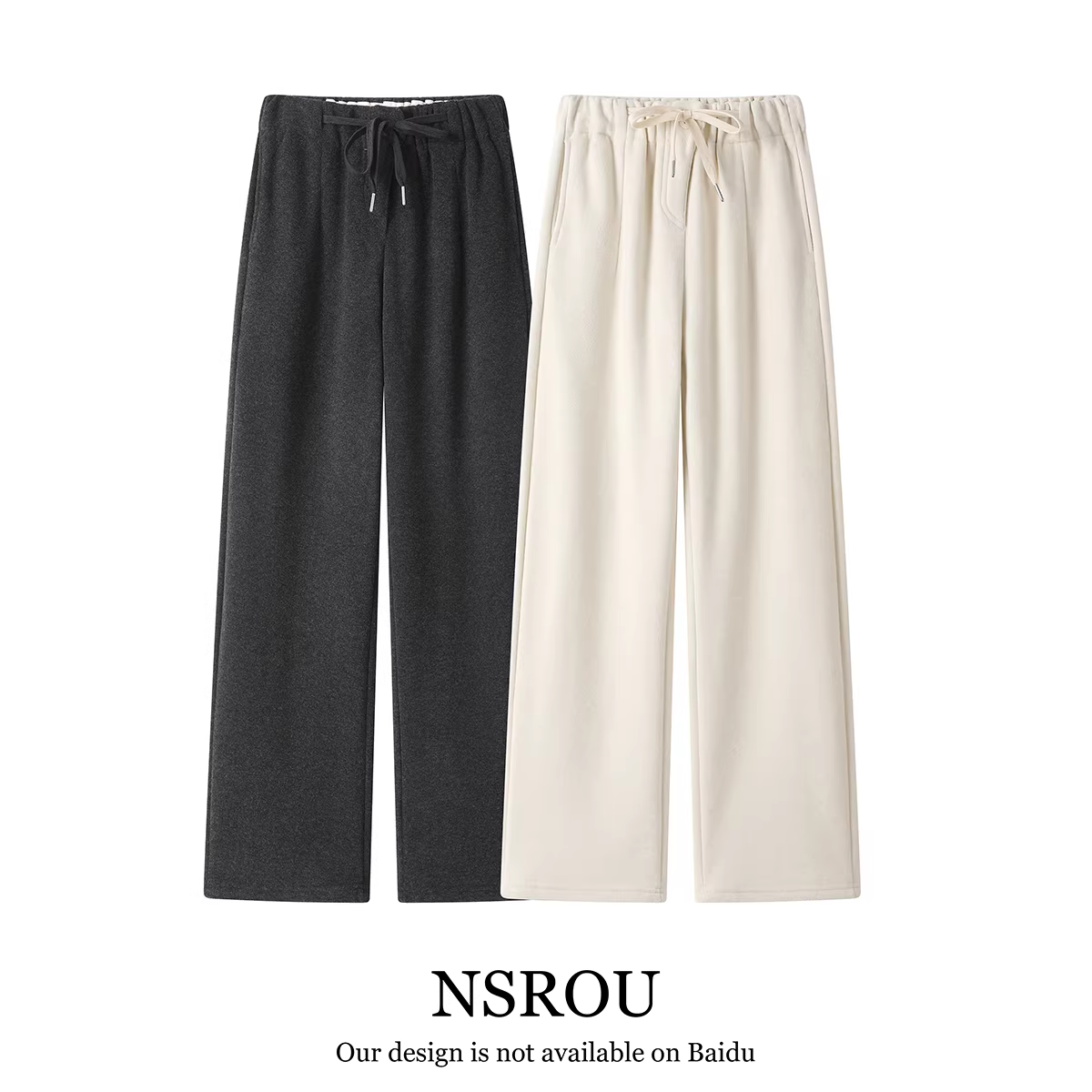 Quần thể thao nữ NSROU phong cách retro lười biếng, lót lông cừu dày dặn, kiểu dáng thường ngày, mùa đông, cạp cao, ống thẳng, ống rộng, dài chạm sàn