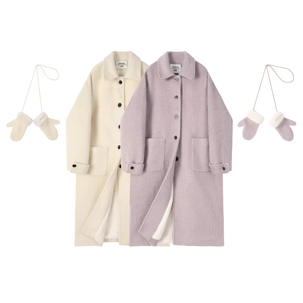 Áo khoác len hai mặt thanh lịch và sang trọng dành cho nữ, áo khoác len dày vừa phải có thêm lớp lông cừu cho mùa đông, mang lại cảm giác cao cấp.