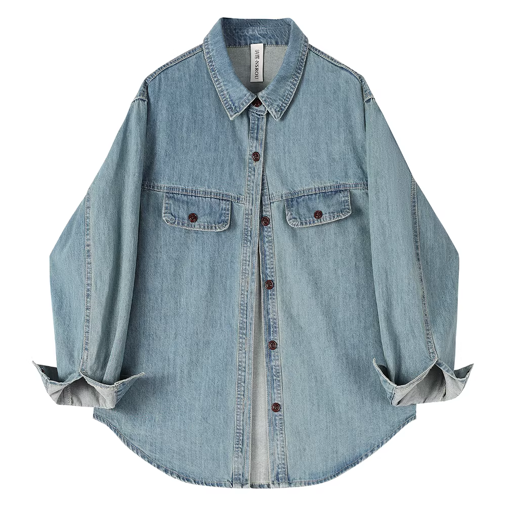 Áo khoác sơ mi dài tay phong cách Hồng Kông giản dị kiểu Pháp dành cho nữ, thiết kế xuân thu, áo kiểu mới hợp thời trang và trẻ trung.