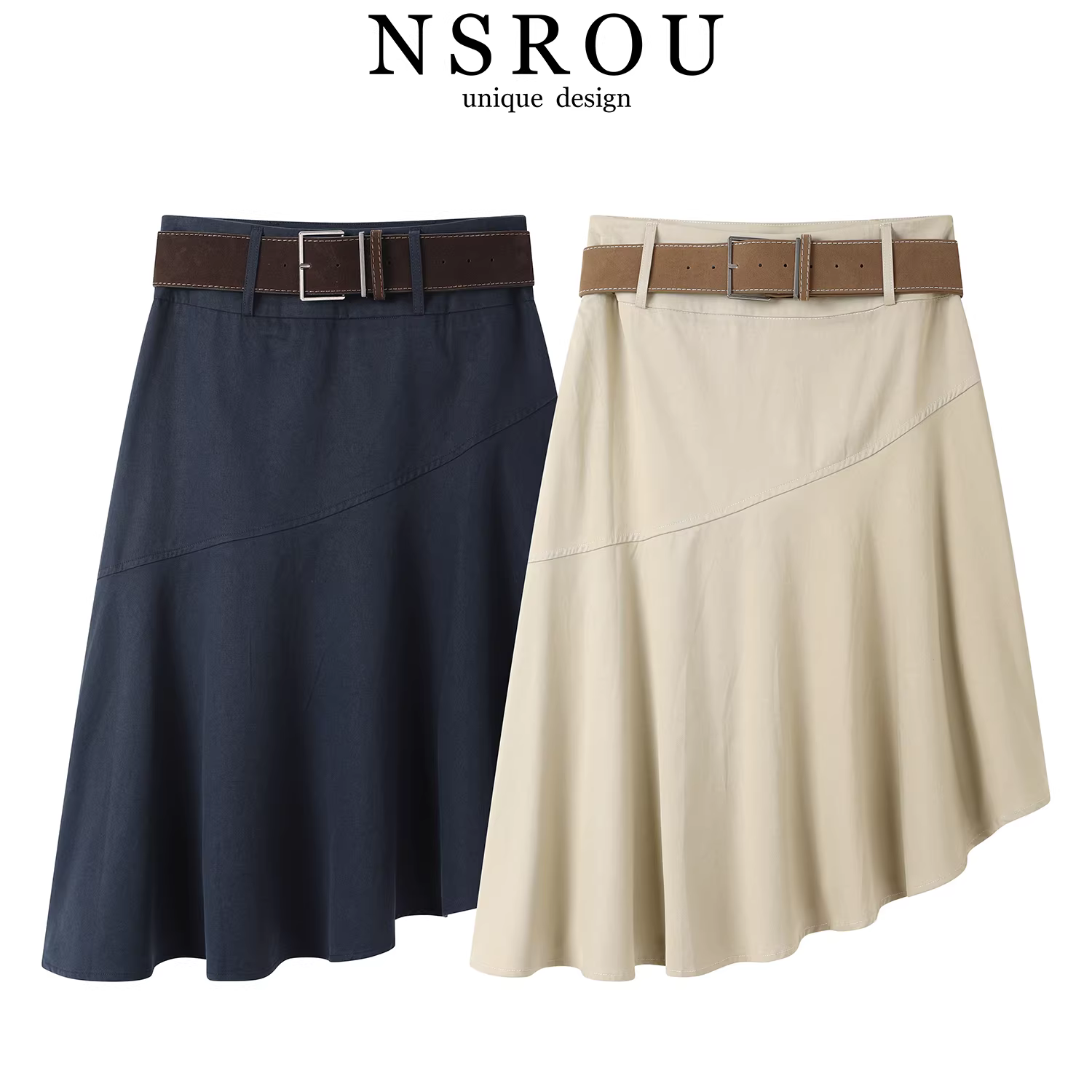 Váy thiết kế retro bất đối xứng dành cho nữ vào đầu mùa thu, kiểu dáng độc đáo, cạp cao, tôn dáng, dáng chữ A ôm hông, dài ngang đùi