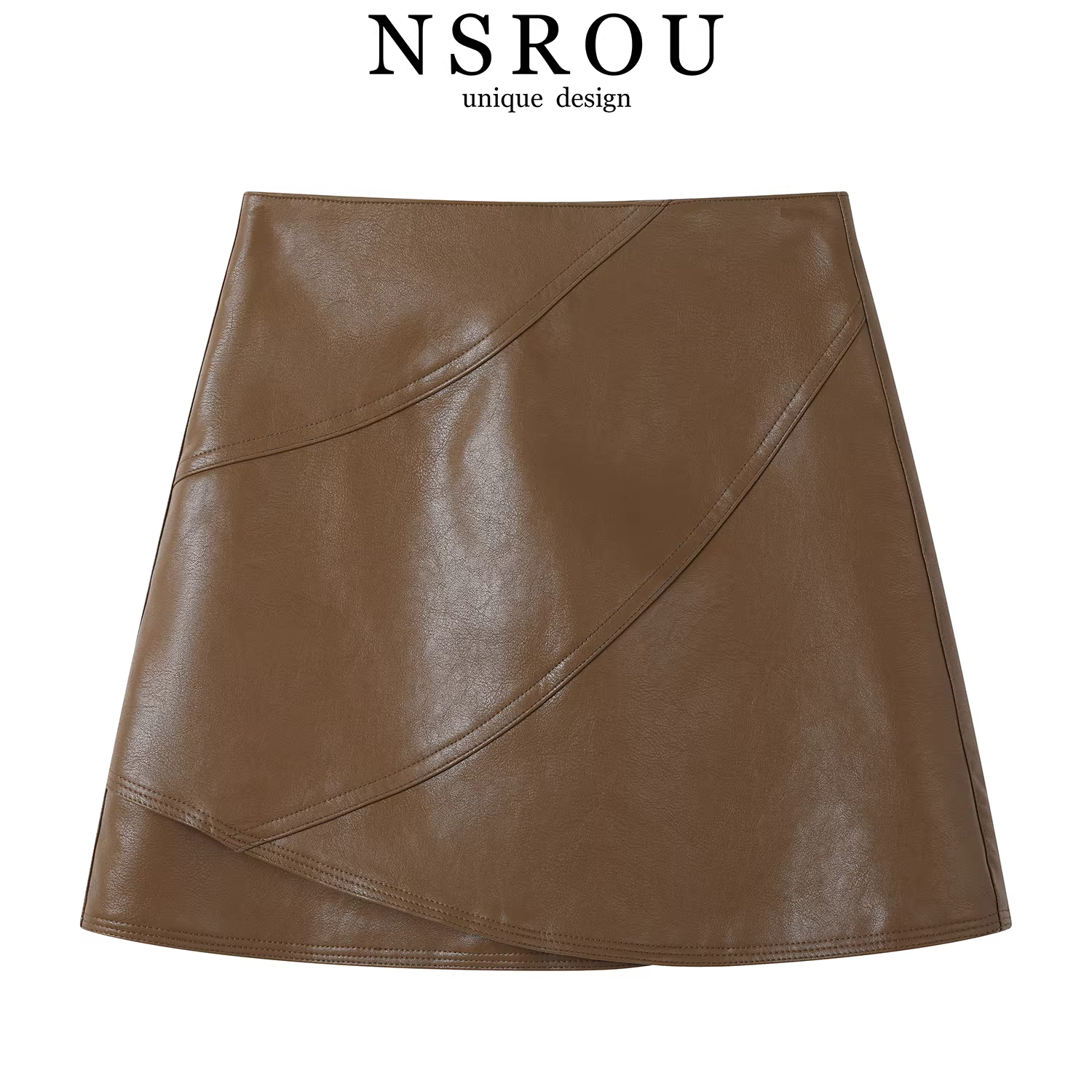 Váy bút chì chữ A kiểu dáng thanh lịch cổ điển Hàn Quốc, cạp cao, tôn dáng, chất liệu giả da dành cho nữ, mùa thu, dáng nhỏ nhắn, nửa thân.