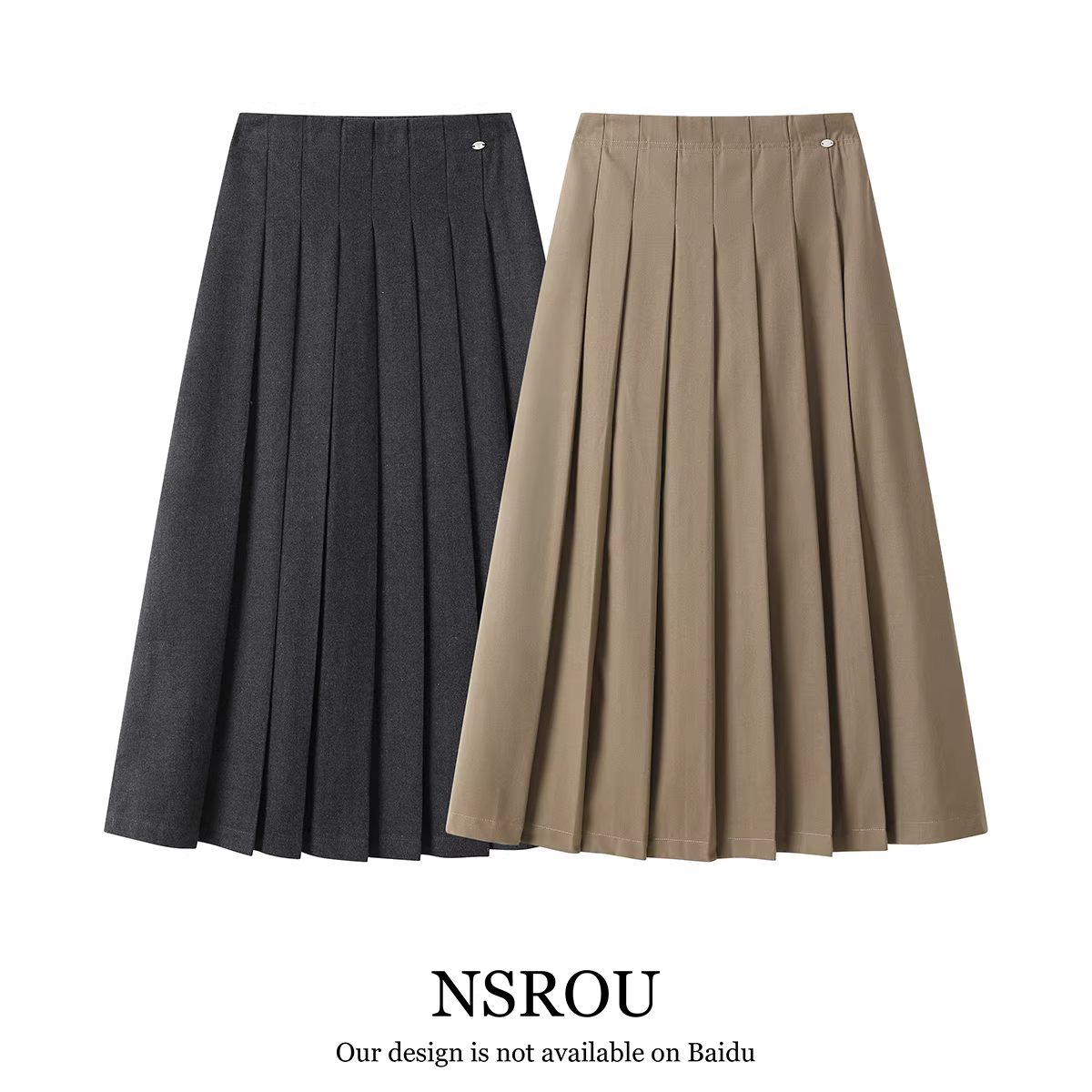 NSROU eo thun retro phù hợp với váy váy xếp ly nữ mùa thu đông dài vừa phải dáng rộng dáng chữ A váy hông