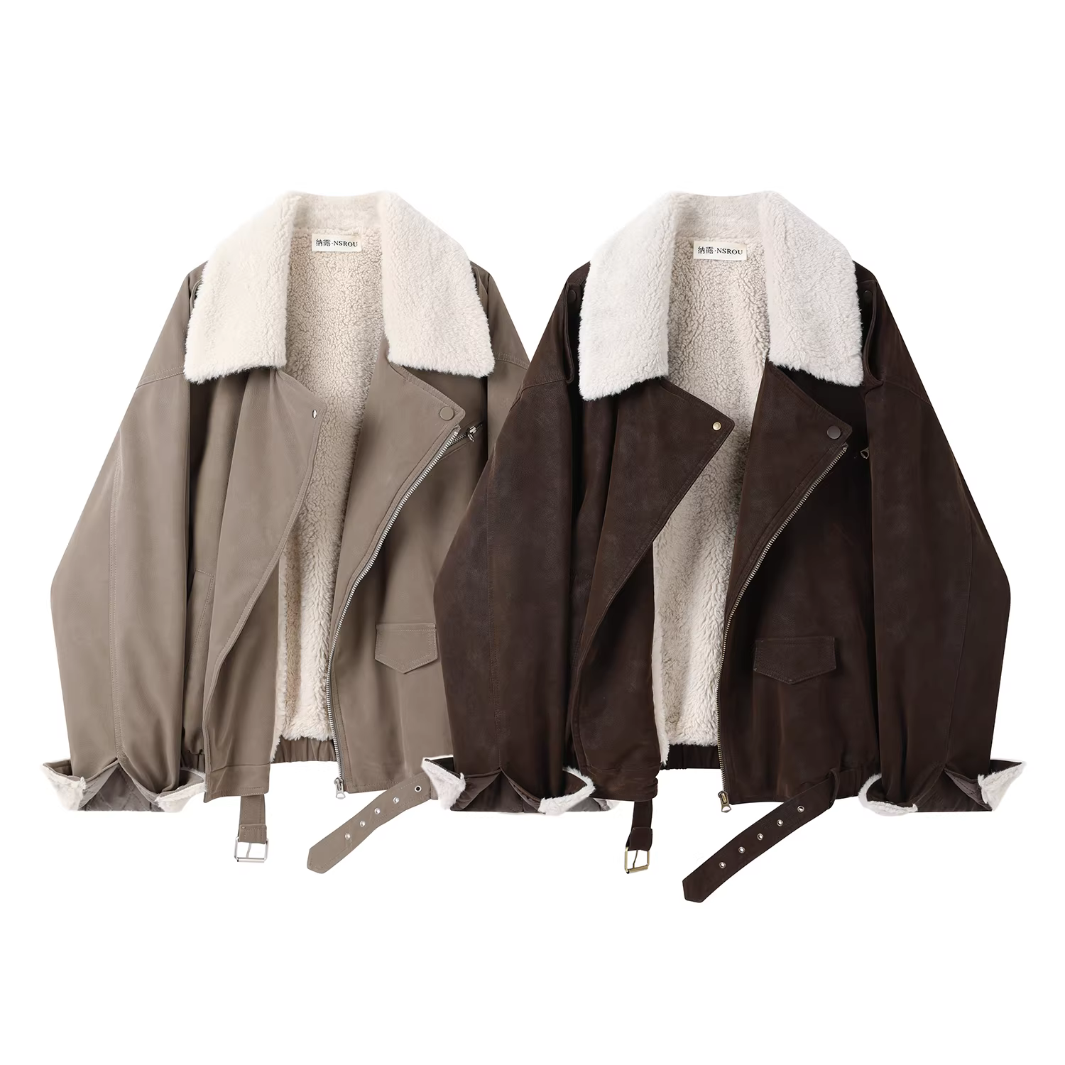 Áo khoác da ngắn cổ điển Melard bằng da nubuck và len cừu dành cho nữ, lót lông cừu mùa đông, kiểu áo khoác phi công