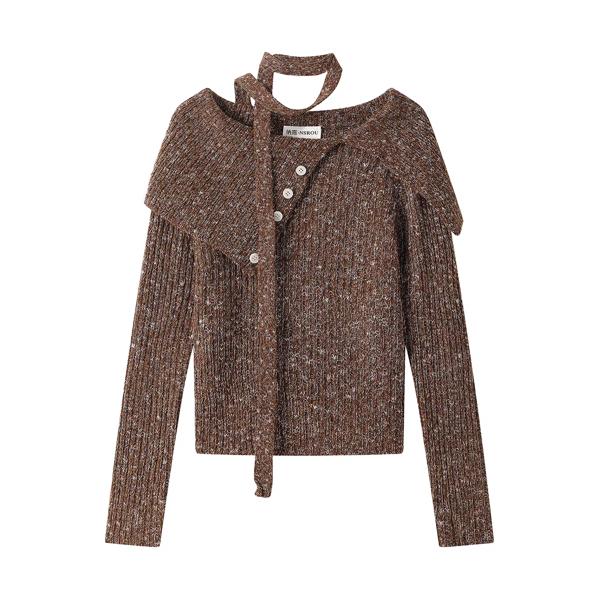 Áo len dệt kim ngắn trễ vai kiểu Pháp NSROU dành cho nữ, áo kiểu cổ điển đa năng mùa thu đông