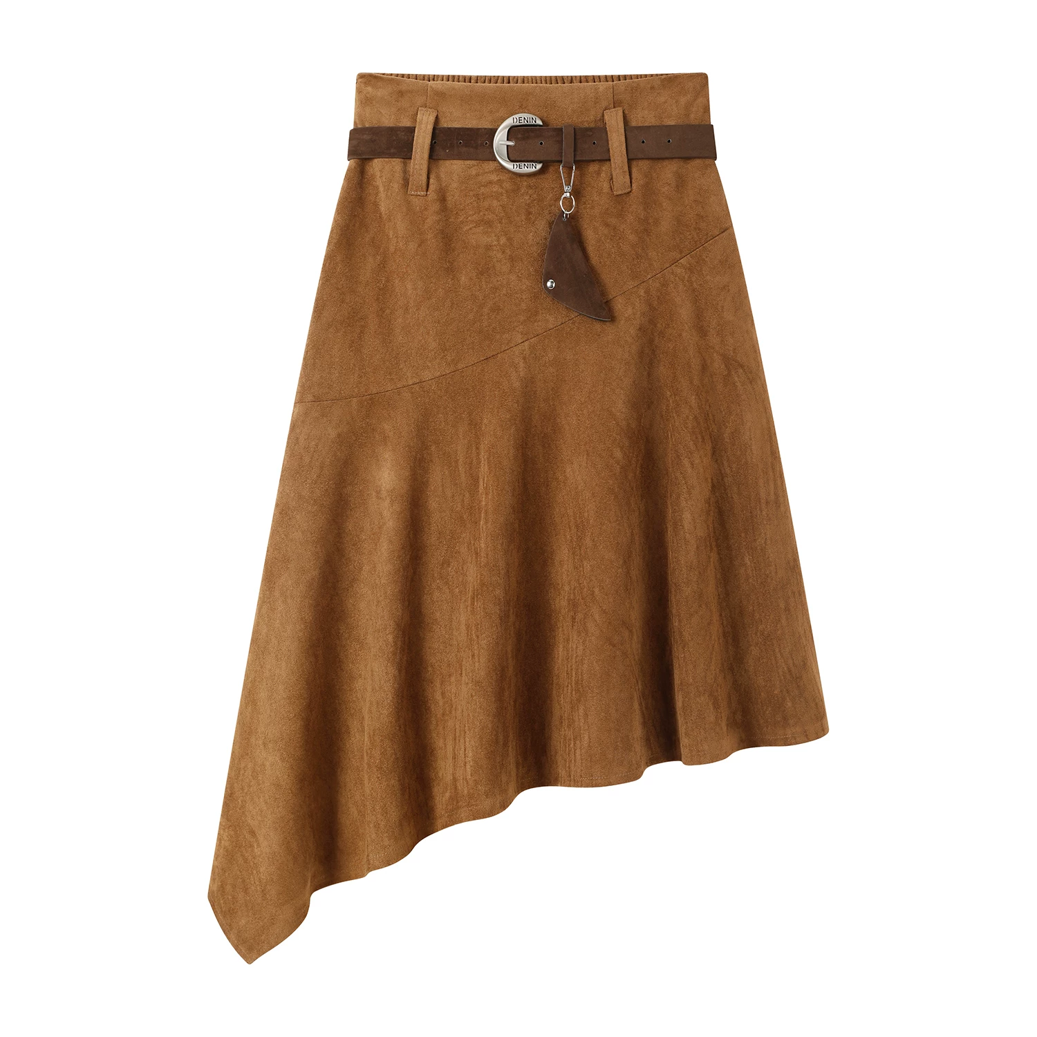 Váy nhung da nai bất đối xứng kiểu Mỹ cổ điển dành cho nữ, váy chữ A ôm hông, cạp cao, tôn dáng mới dành cho đầu mùa thu