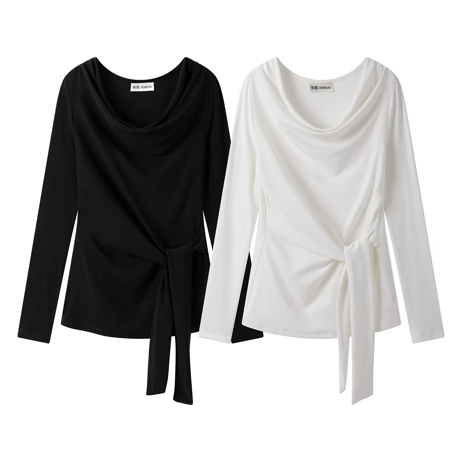 Áo thun dài tay có cổ thắt lưng kiểu Pháp dành cho nữ, áo trắng mới đầu thu