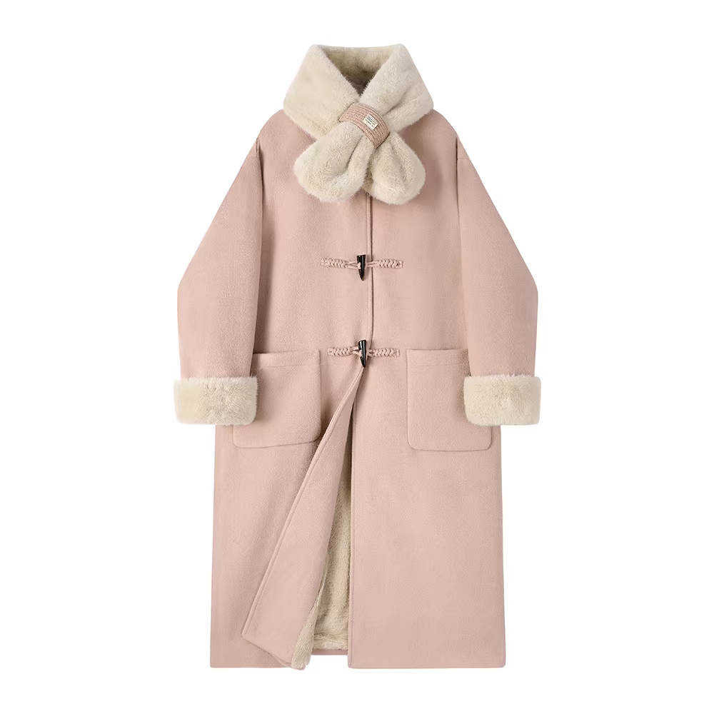 Áo khoác len cashmere hai mặt dài vừa phải kiểu Hàn Quốc có nút cài, áo khoác len dày dành cho nữ, mùa thu đông, cảm giác cao cấp.