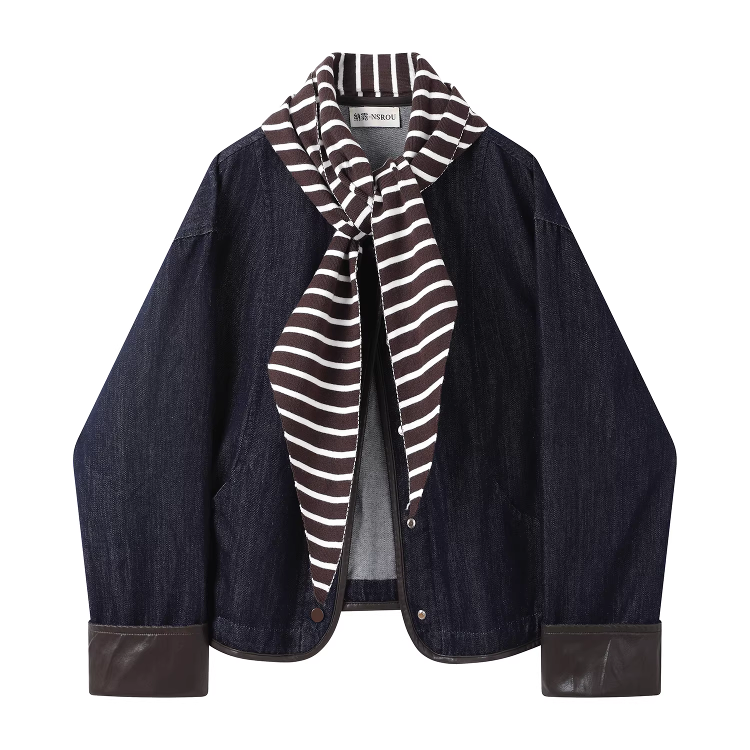 Áo khoác ngắn denim sọc cổ điển phong cách Hồng Kông dành cho nữ thiết kế đầu thu độc đáo