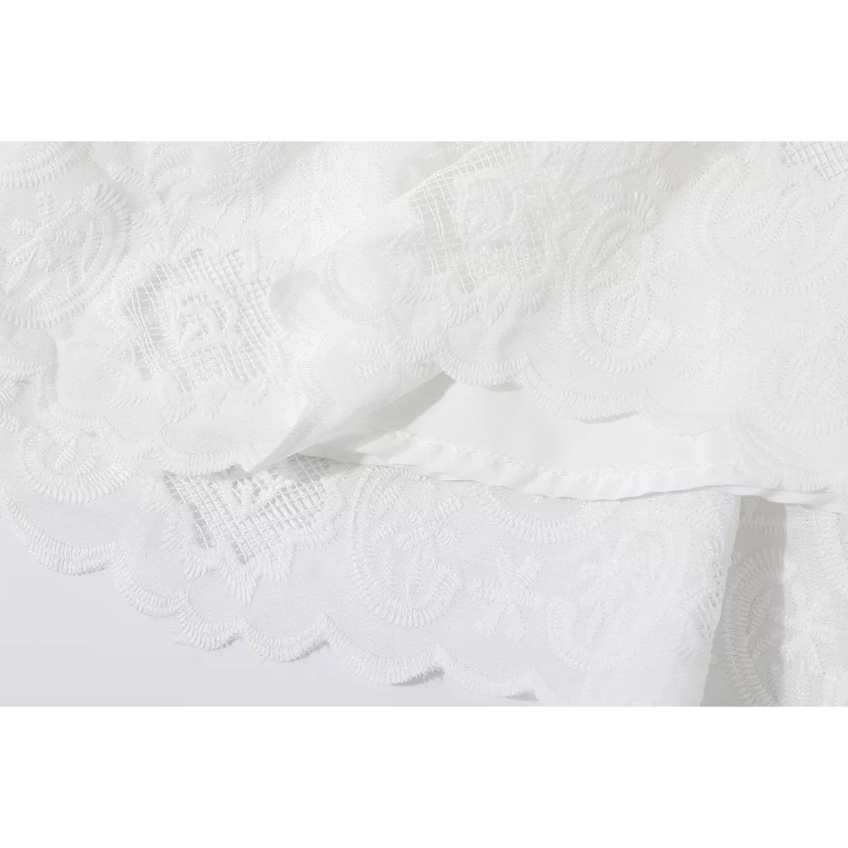 Váy ngắn cổ chữ V thêu ren nặng kiểu cổ điển dành cho nữ mùa xuân hè, màu trắng, không tay