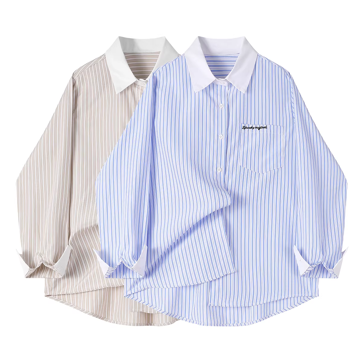 Áo sơ mi kẻ sọc xanh dáng rộng kiểu Pháp dành cho nữ, áo kiểu xuân hè độc đáo và đẹp mắt.