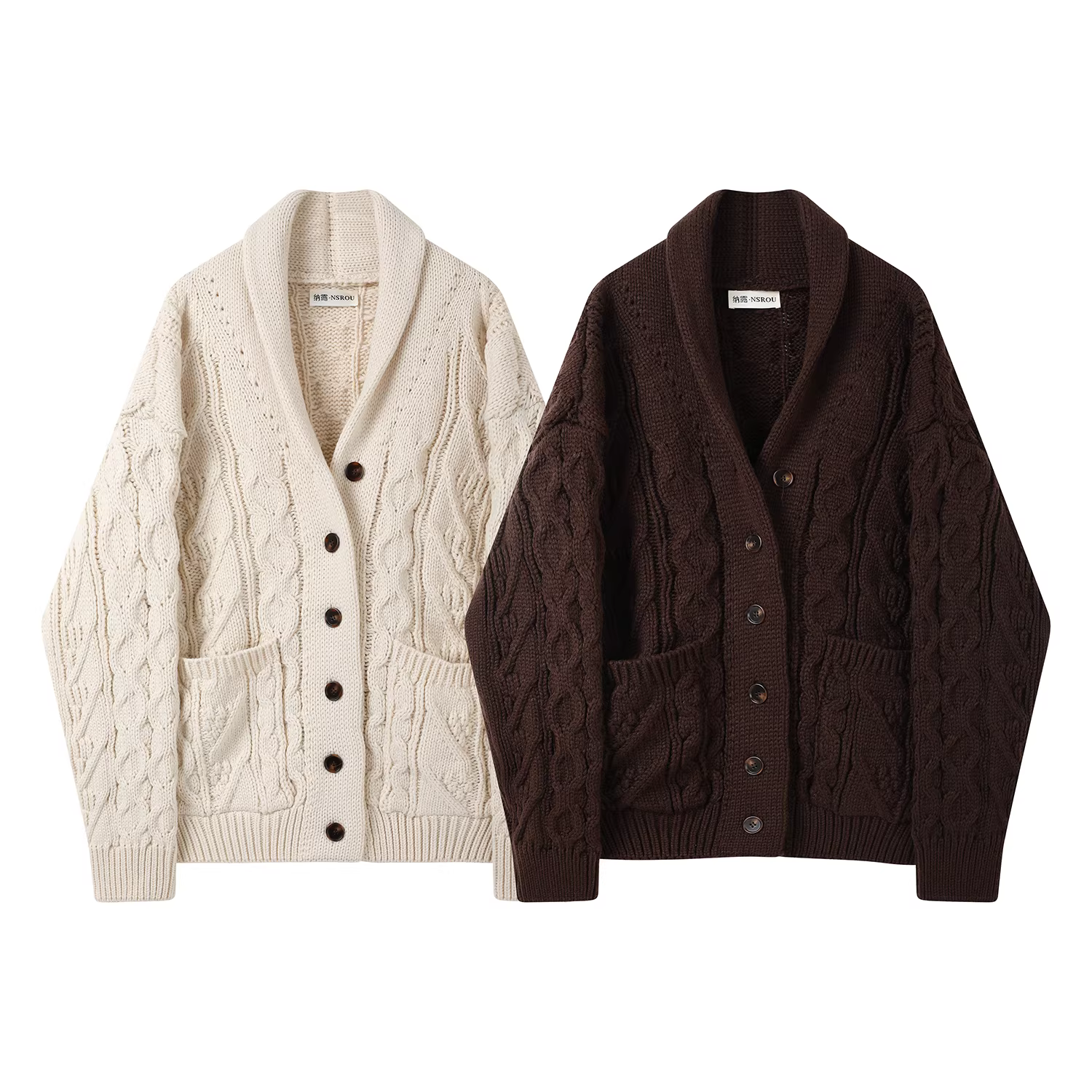 Áo len cardigan dệt kim phong cách cổ điển Hàn Quốc rộng rãi và giản dị dành cho nữ, áo khoác có cổ cao cấp mới mùa thu đông