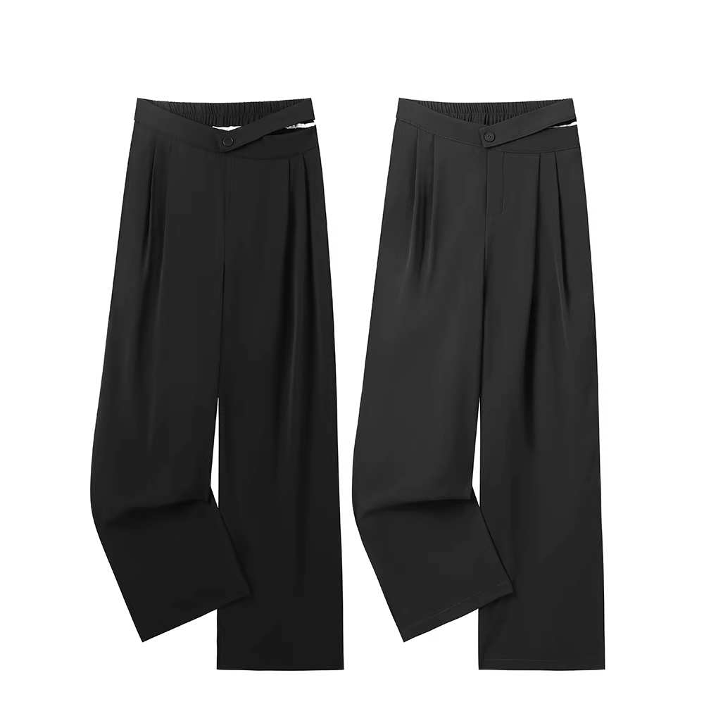Quần tây đen dáng thẳng, ống rộng, chất liệu vải mềm mại dành cho nữ, kiểu dáng mùa hè mỏng nhẹ, thích hợp đi làm, phong cách thường ngày, cạp cao, tôn dáng, chất liệu lụa đá, dài chấm đất