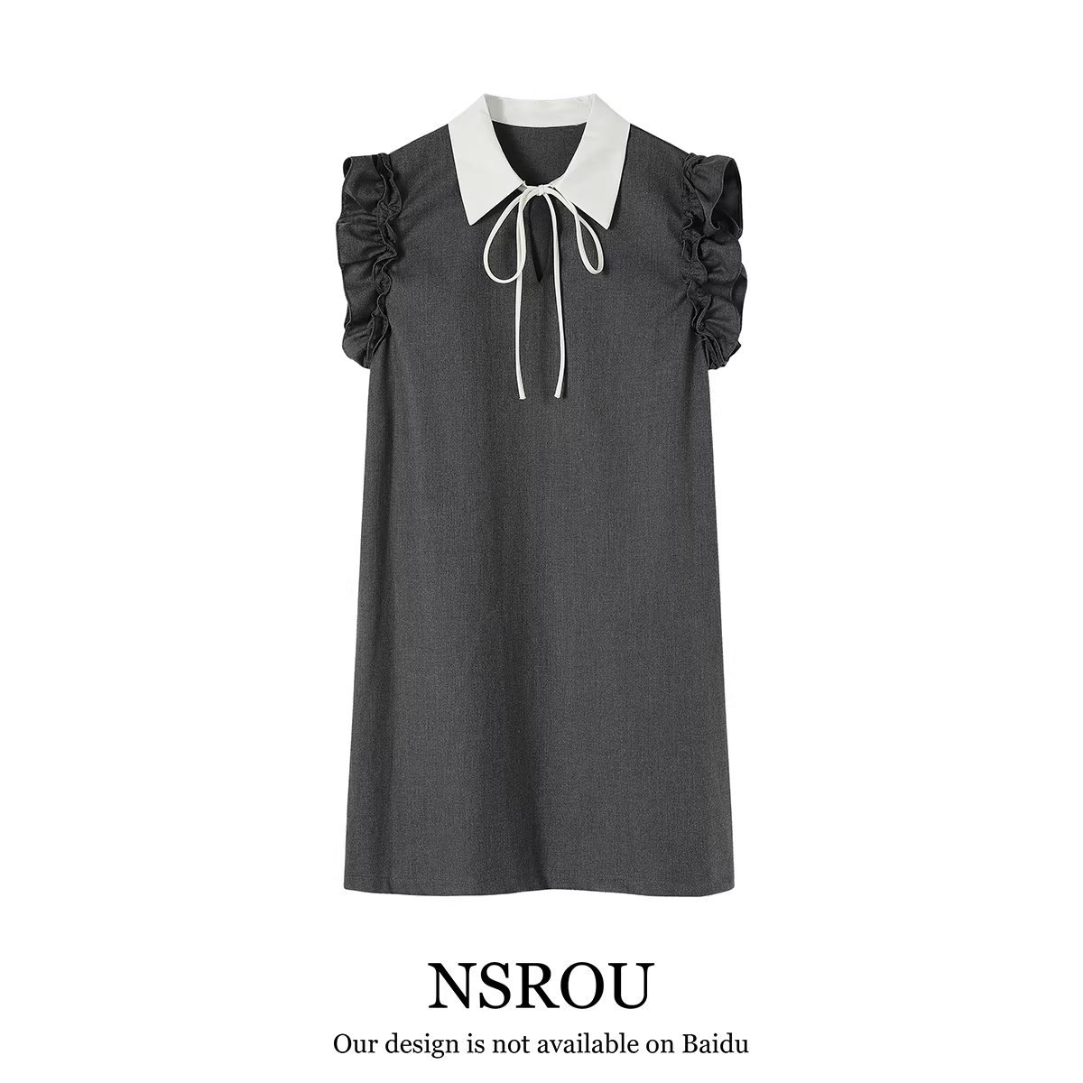 Váy màu xám kiểu Pháp có tay áo nhỏ xòe dành cho nữ, sản phẩm hot mùa hè mới, cổ polo, màu sắc tương phản, dáng rộng, váy ngắn dành cho phụ nữ nhỏ nhắn.