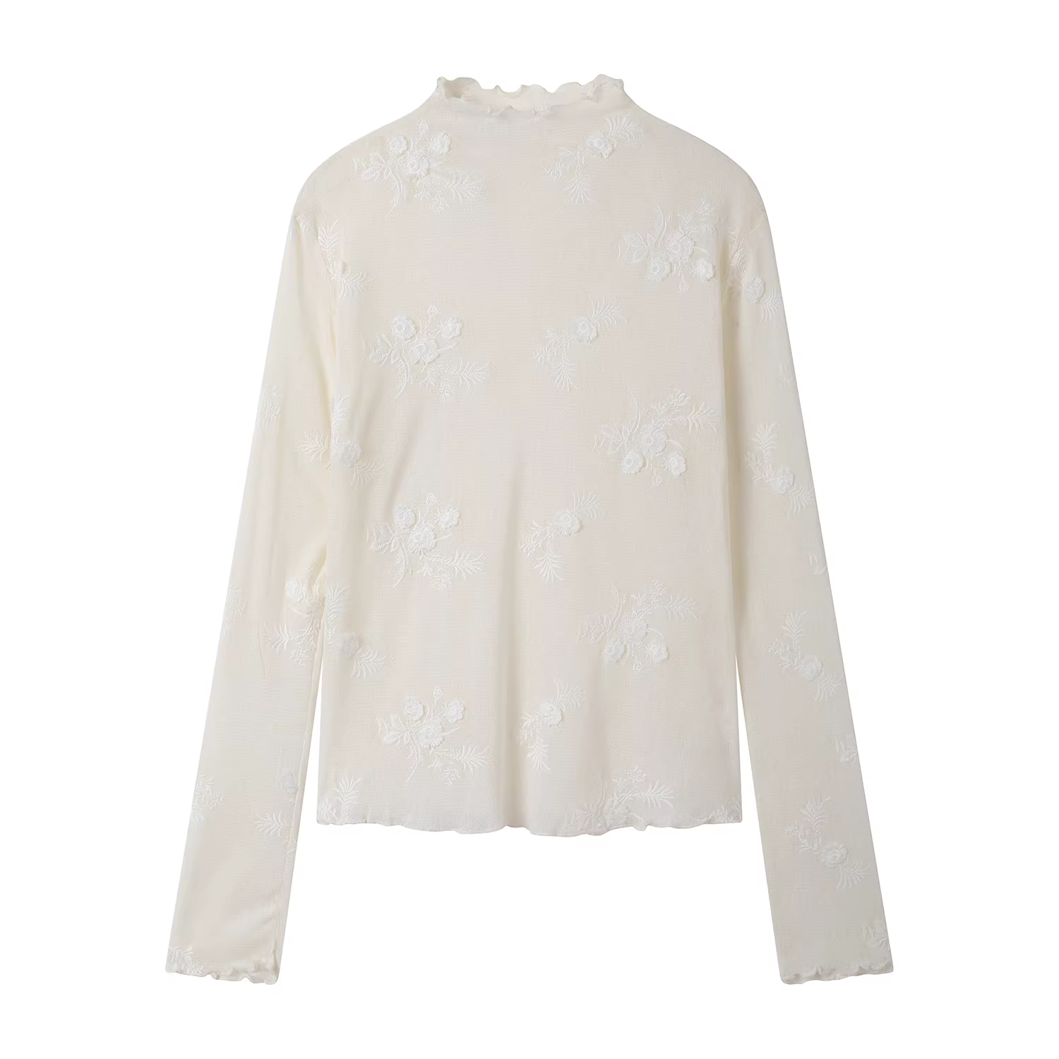 Áo thun nữ kiểu cổ nửa cao thanh lịch, kiểu dáng ôm sát, tôn dáng, chất liệu dệt kim thêu, thích hợp cho mùa thu đông.