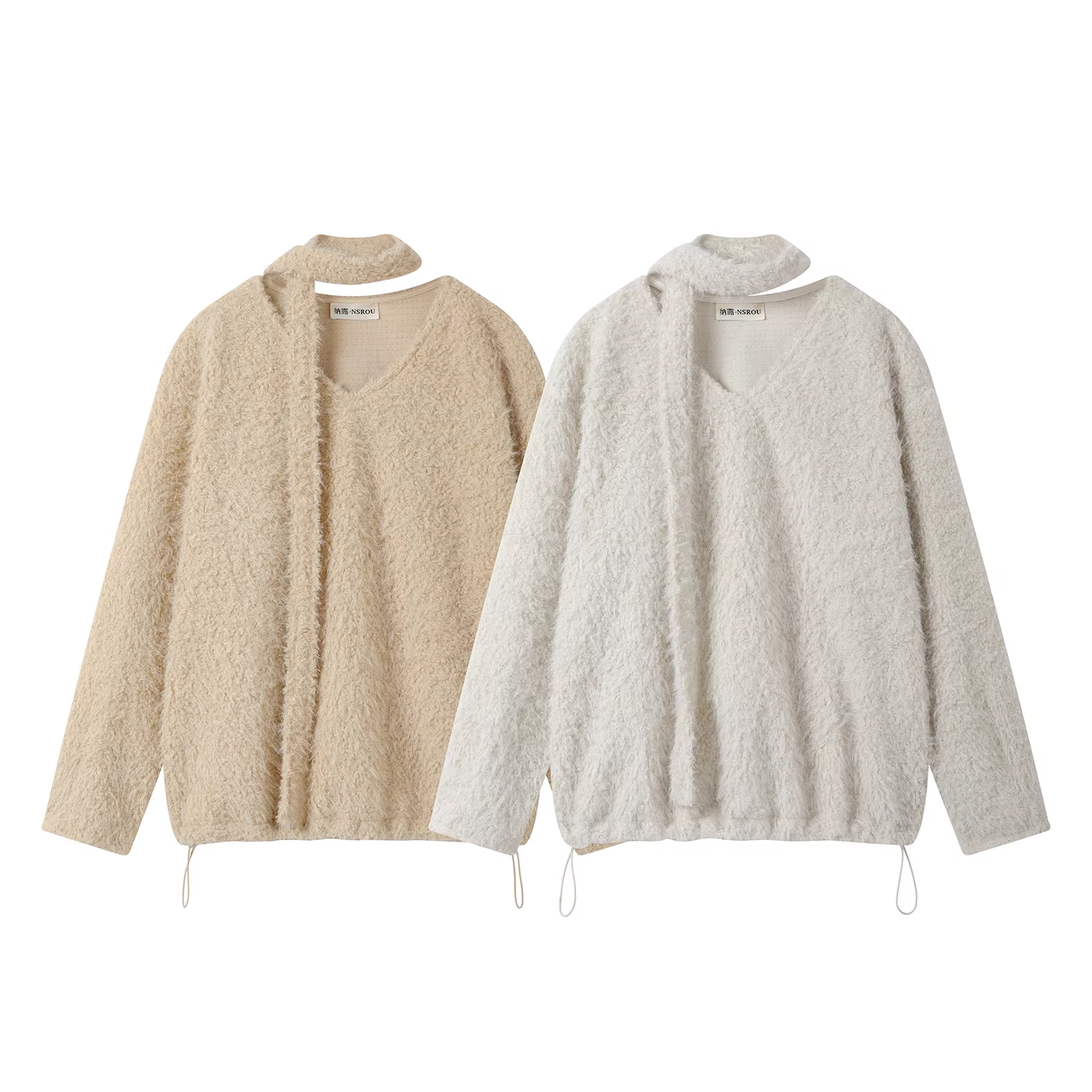 Áo len cổ chữ V dáng rộng và giản dị phong cách Hàn Quốc dành cho nữ, áo dệt kim đa năng có dây buộc cho mùa thu đông.