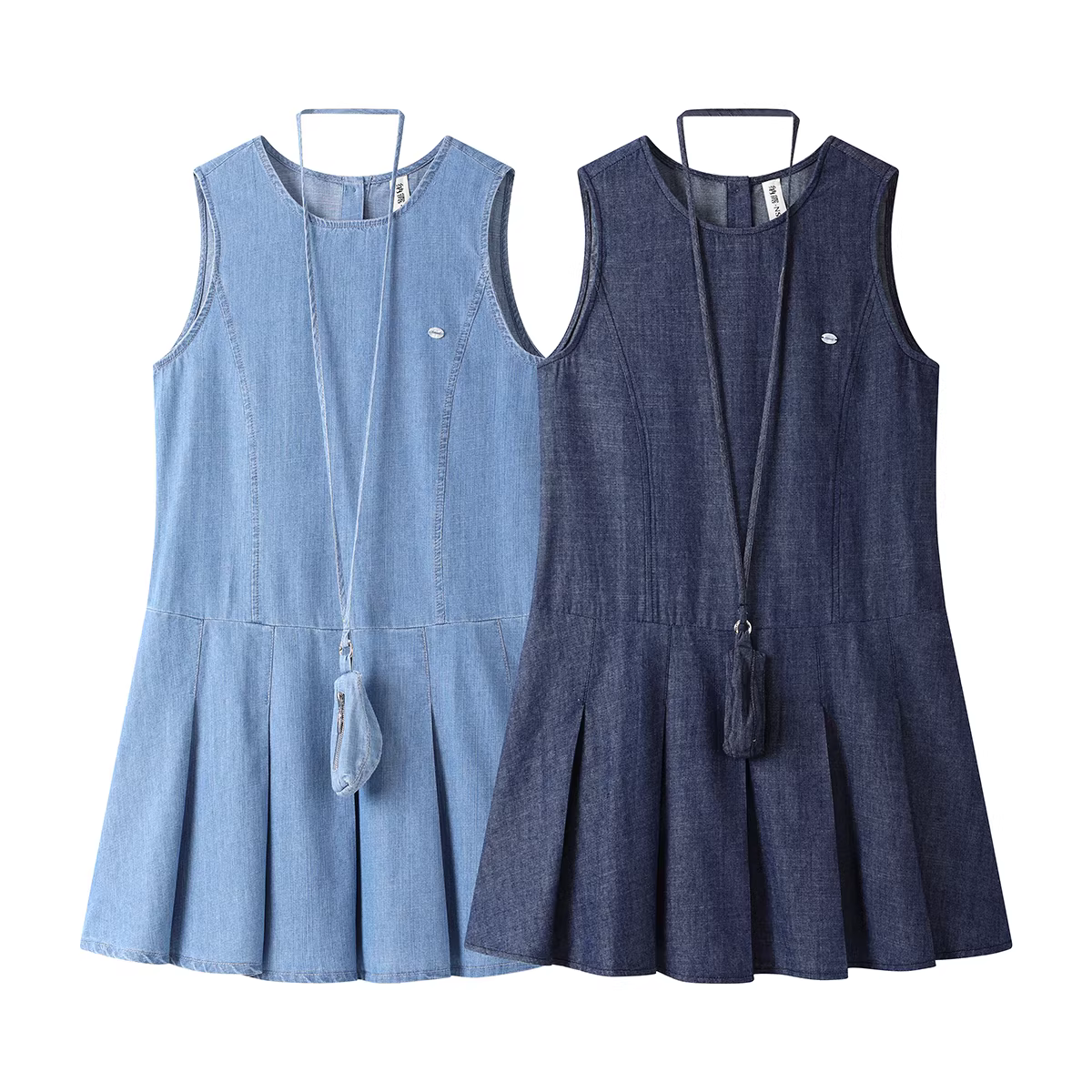 Váy denim cao cấp kiểu Pháp dành cho nữ, dáng rộng mùa hè, váy xếp ly không tay dáng chữ A tôn dáng.