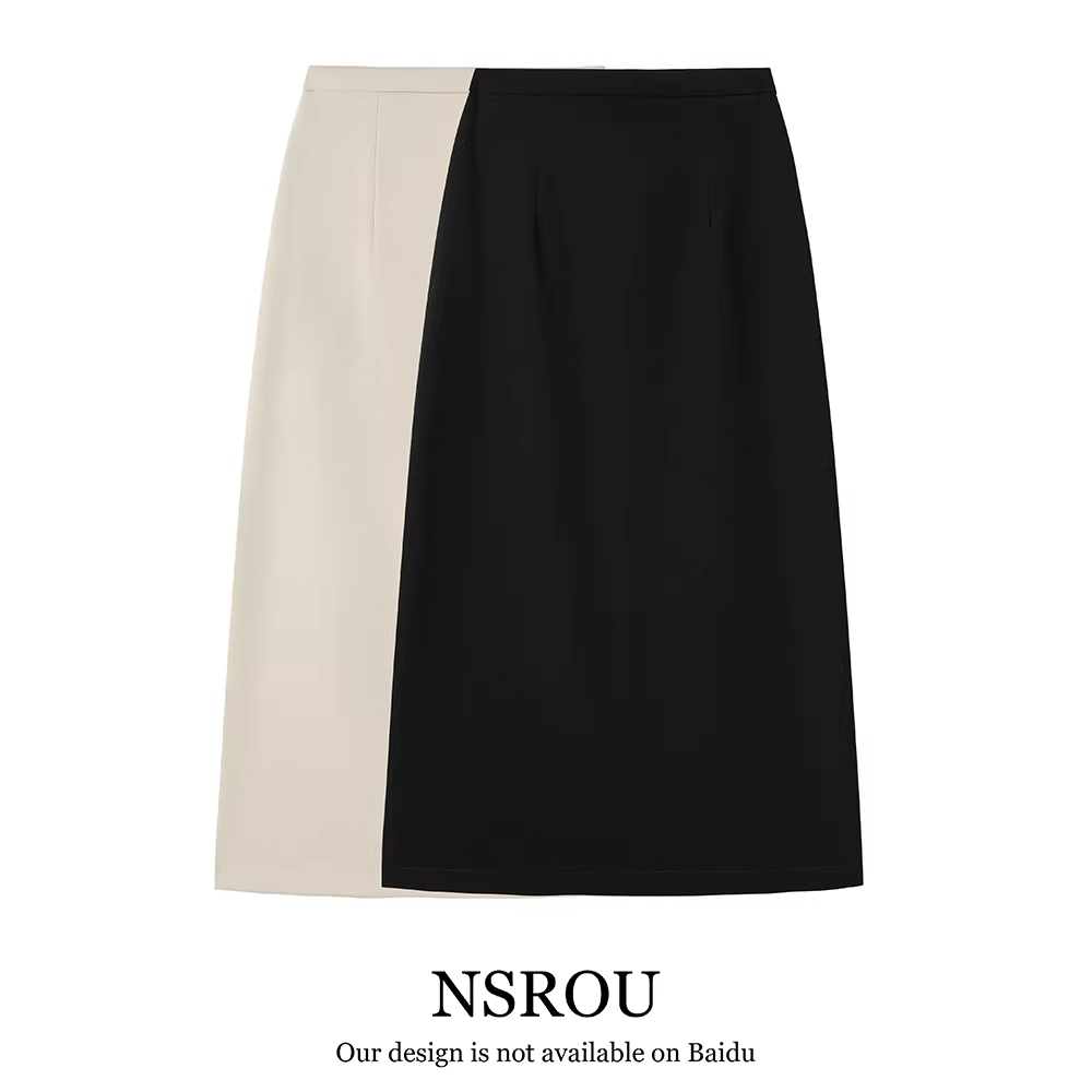 Váy bút chì dáng chữ A eo cao, dài trung bình, kiểu Pháp, dành cho nữ, mùa xuân thu, váy đen cao cấp đa năng.