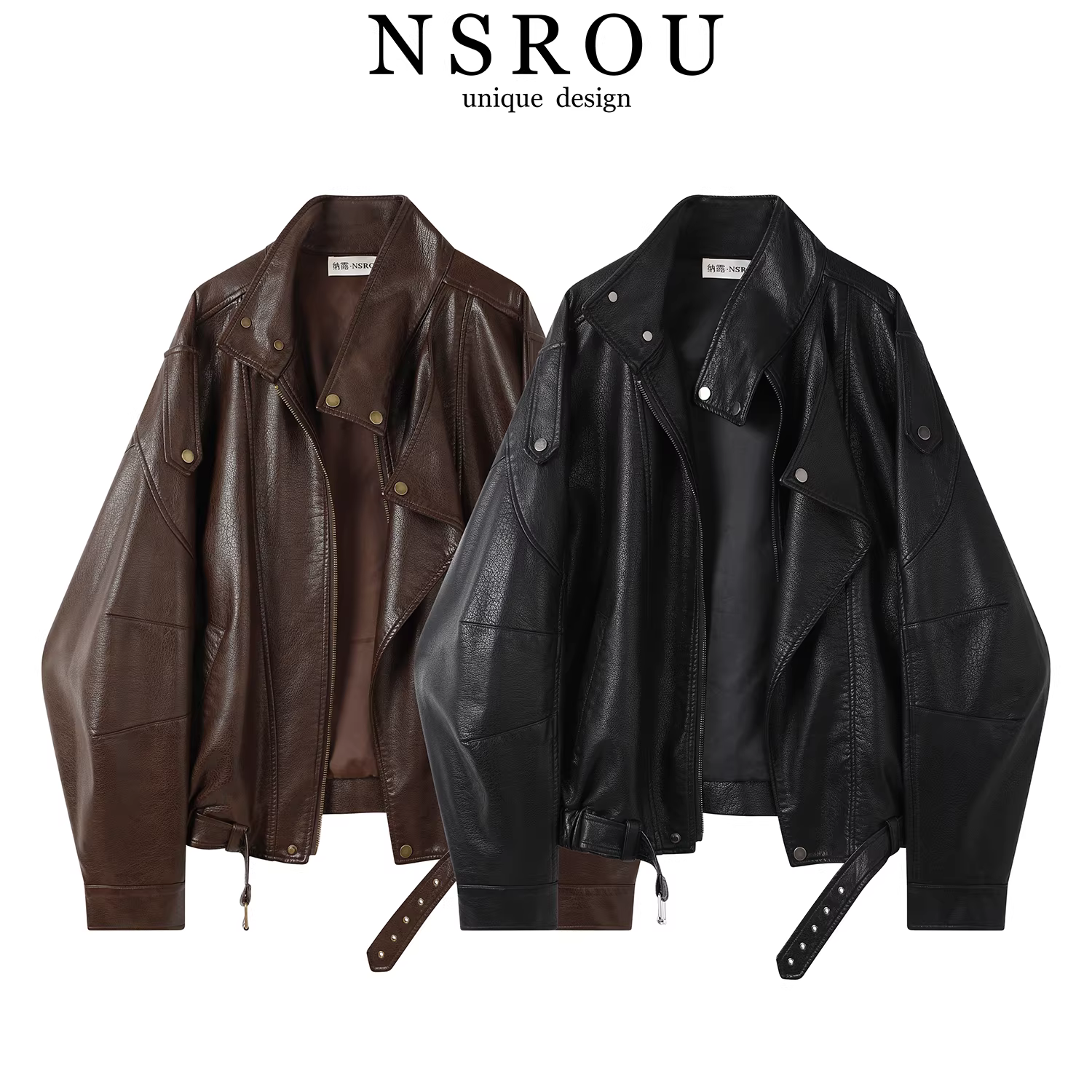 Áo khoác da cổ đứng cổ điển Melard dành cho nữ, áo khoác da ngắn dáng rộng đa năng phong cách Mỹ mùa thu