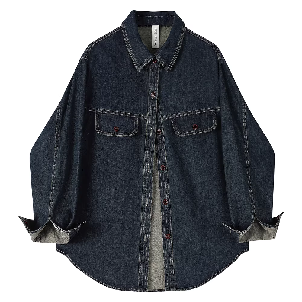 Áo khoác sơ mi dài tay phong cách Hồng Kông giản dị kiểu Pháp dành cho nữ, thiết kế xuân thu, áo kiểu mới hợp thời trang và trẻ trung.