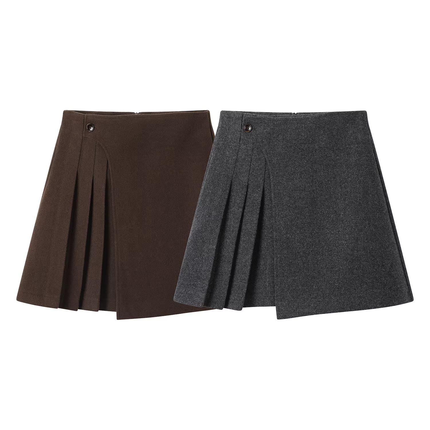 Váy len dày xếp ly eo cao kiểu học sinh dành cho nữ, váy bút chì dáng chữ A màu xám mùa thu đông.