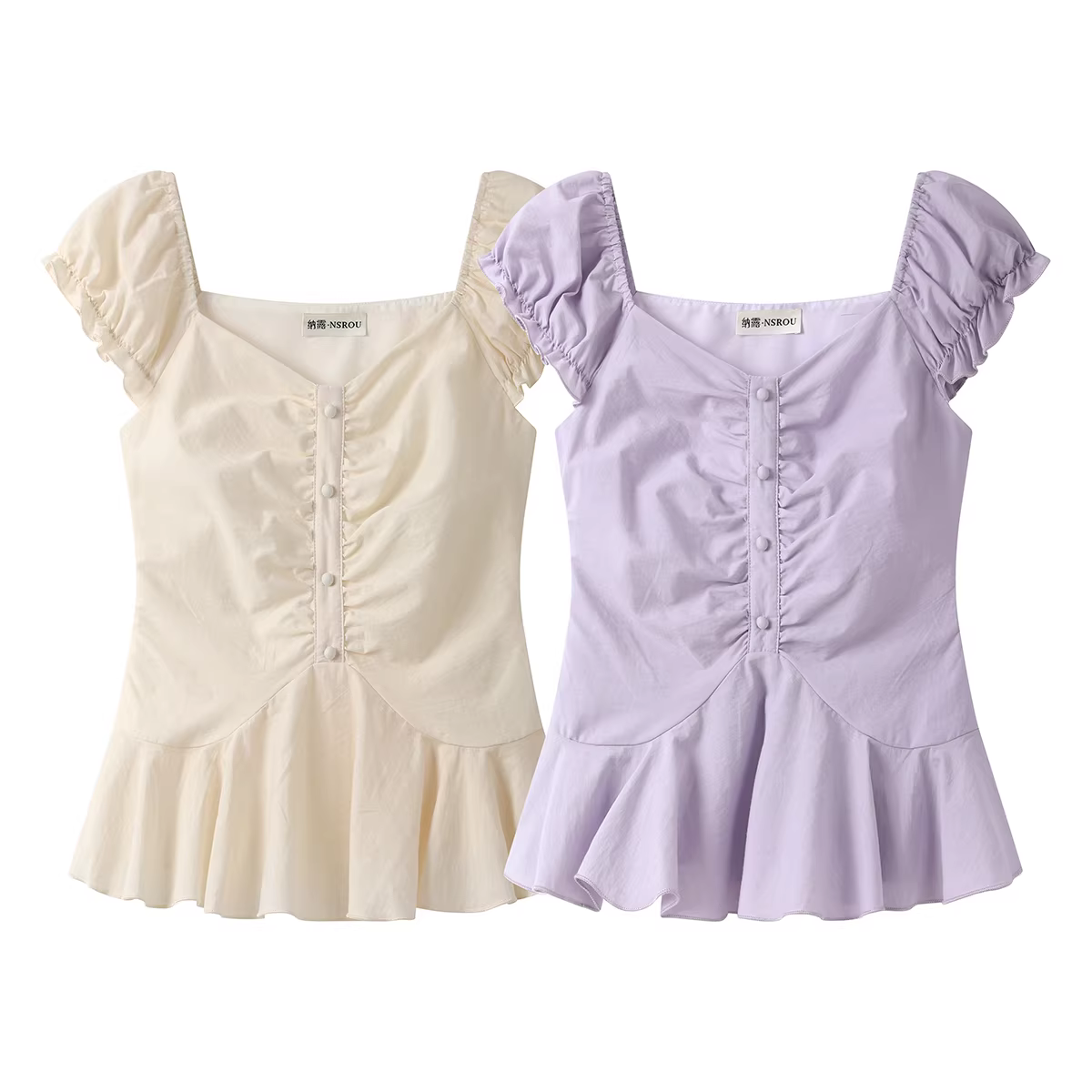 Áo sơ mi ngắn tay màu tím nhẹ nhàng kiểu Pháp dành cho nữ, phong cách mùa hè mới, thiết kế ôm eo độc đáo và đẹp mắt