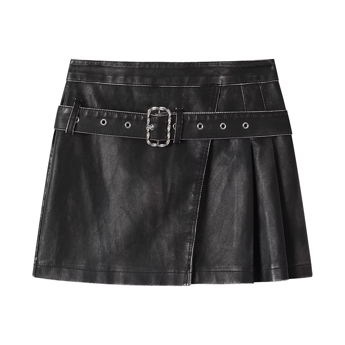 NSROU American retro hot girl váy ngắn xếp ly váy da nửa váy nữ mùa xuân thu váy chữ A nhỏ nhắn váy bodycon