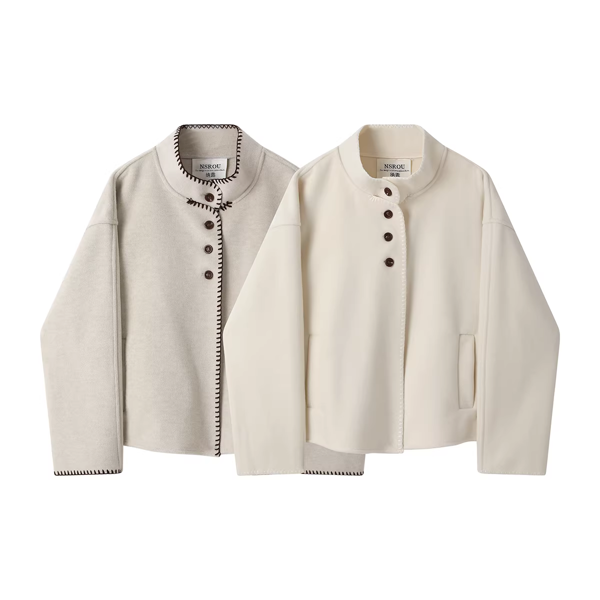 NSROU Áo khoác ngắn cổ đứng kiểu Hàn Quốc đầu thu dành cho nữ, áo khoác len mùa thu đông mới dành cho phụ nữ nhỏ nhắn.