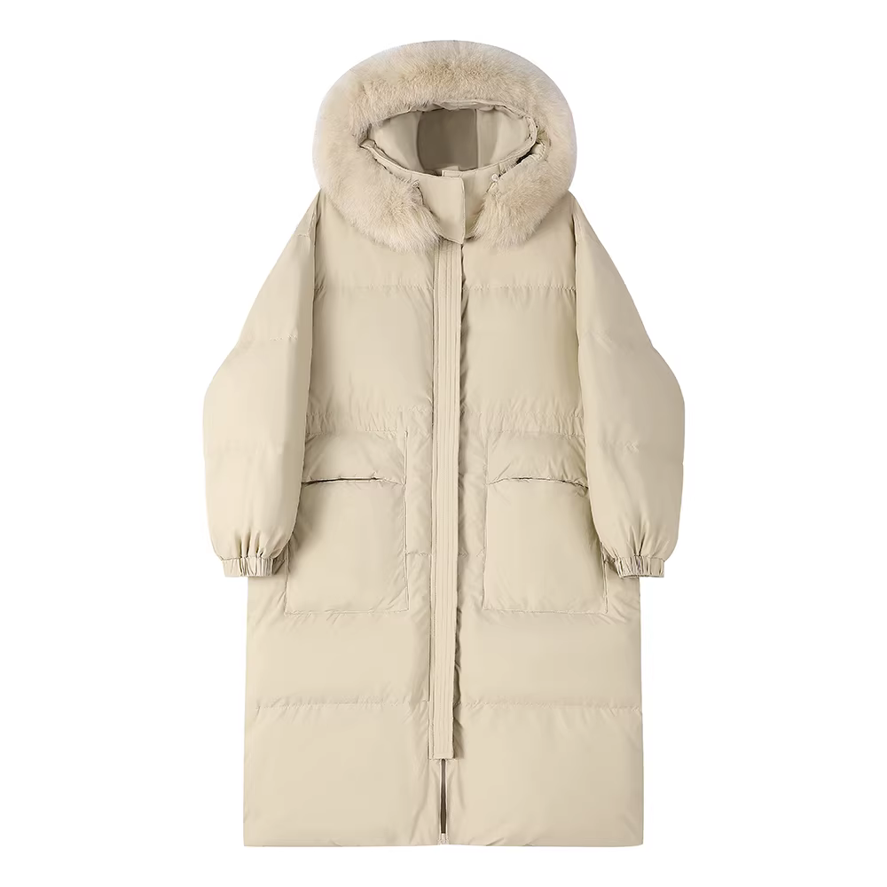 Áo khoác có mũ trùm đầu dài vừa phải kiểu Pháp dành cho nữ, áo khoác cotton dáng rộng phong cách lười biếng cao cấp mùa đông