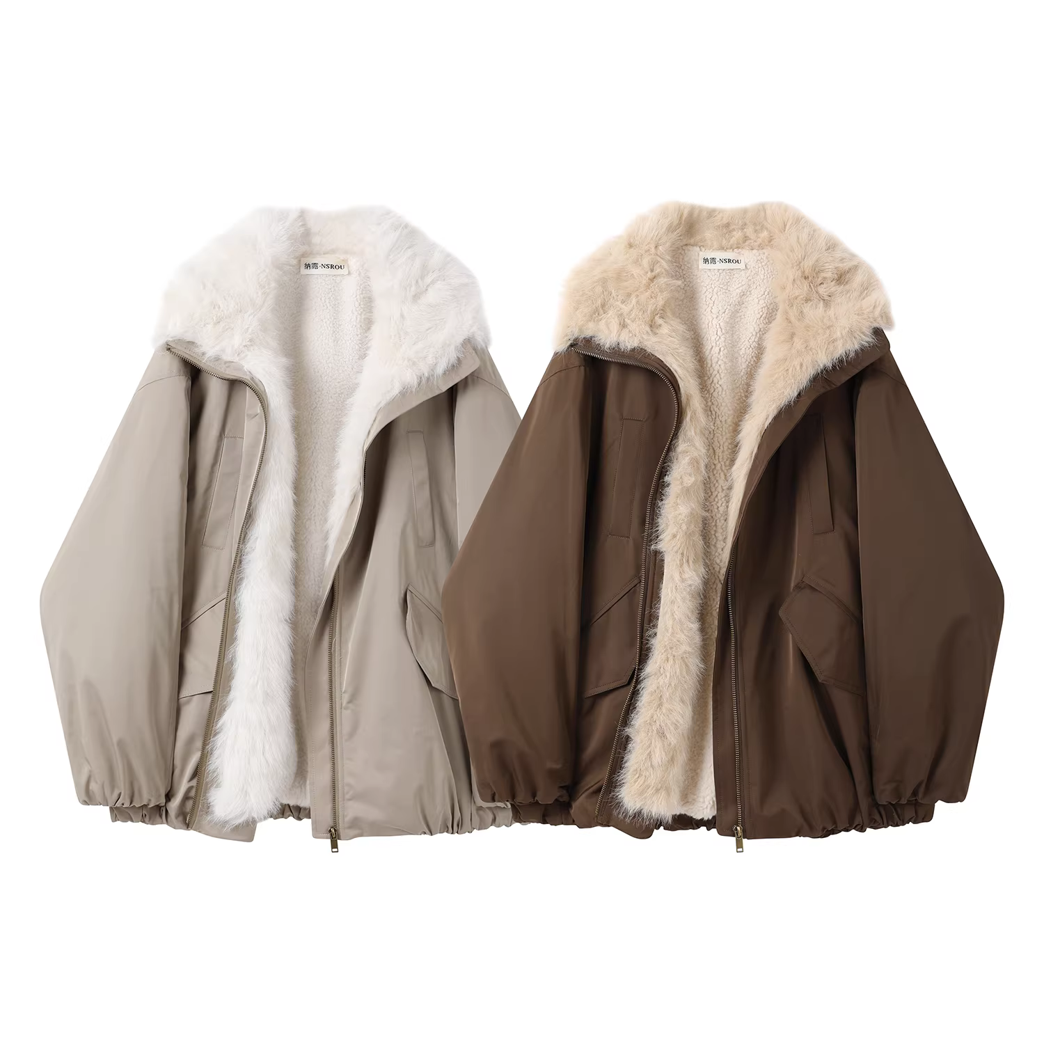 Áo khoác cổ lông phong cách retro Maillard dành cho nữ mùa đông thiết kế Hàn Quốc áo khoác lót lông cừu ấm áp áo khoác parka