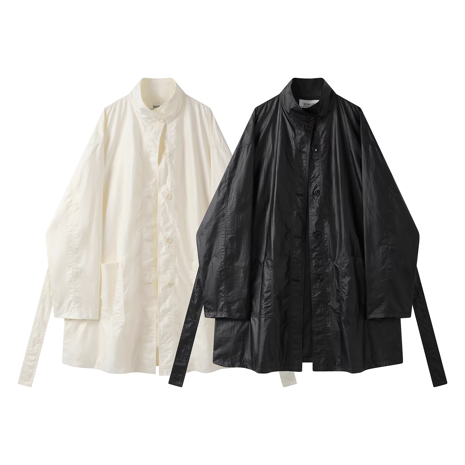 Áo khoác dài kiểu Pháp, cổ đứng kiểu Anh, màu đen dành cho nữ, hoàn hảo cho đầu mùa thu, rất phong cách và mỏng nhẹ.