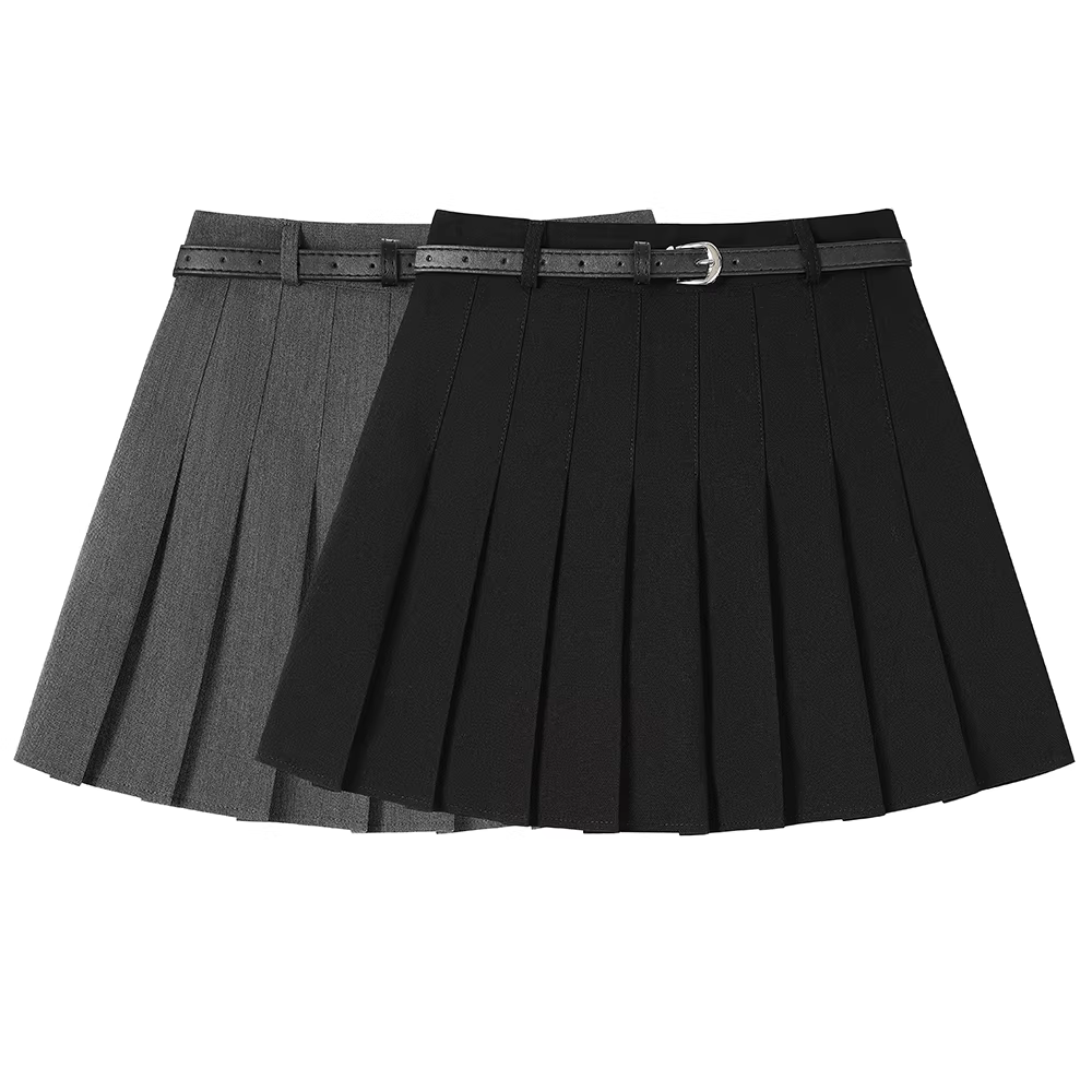 Váy xếp ly chữ A màu xám thanh lịch phong cách Hàn Quốc dành cho nữ, váy ngắn ôm hông mới mùa xuân, mùa thu và mùa hè.