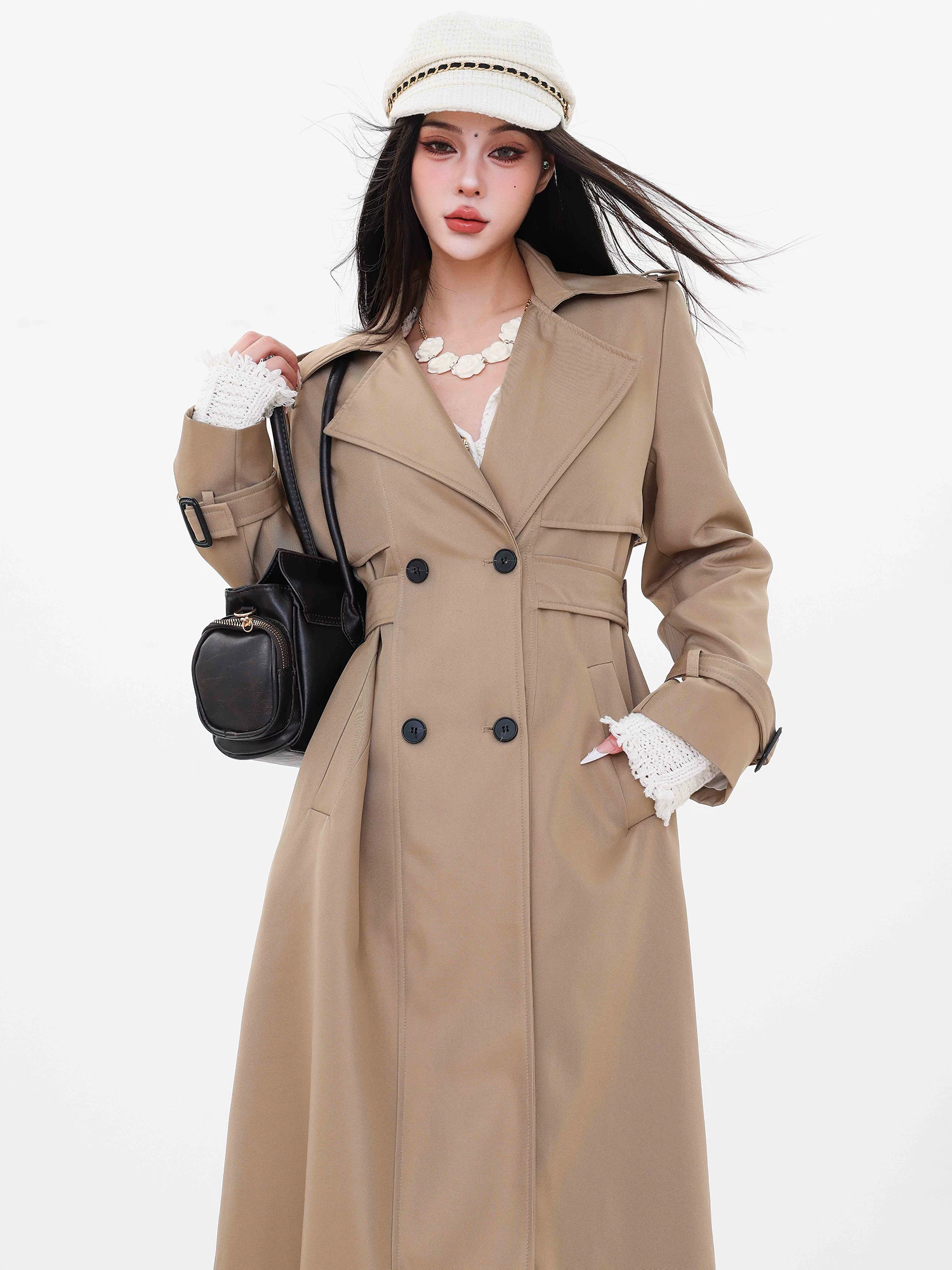 Áo khoác trench coat nữ kiểu Anh ABWLR - kiểu dáng cổ điển, dáng dài, cài khuy đôi, eo thon, thanh lịch.