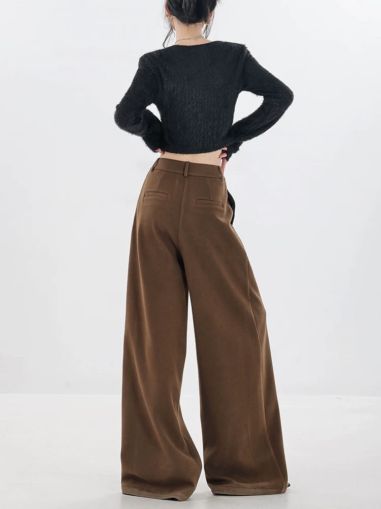 ABWEAR Urban Stroll - Quần ống rộng bằng len nguyên bản dành cho nữ, dày dặn cho mùa đông, kiểu dáng mới 2023, quần ống thẳng rộng