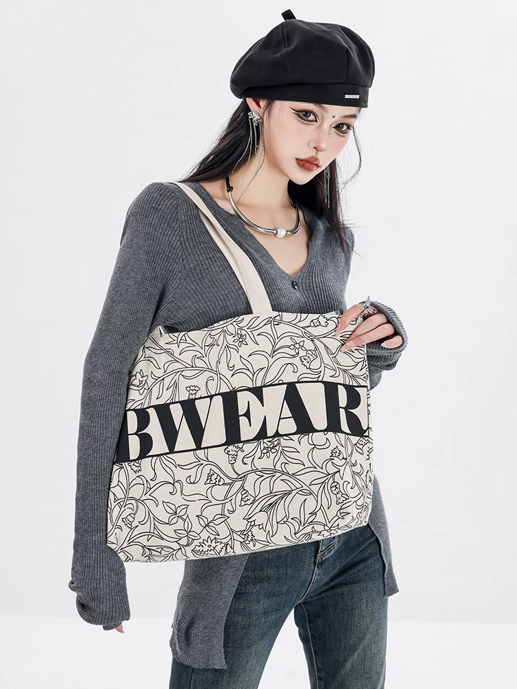 Túi vải canvas ABWEAR chính hãng Nhật Bản và Hàn Quốc, túi tote dung tích lớn, túi mua sắm phong cách văn học