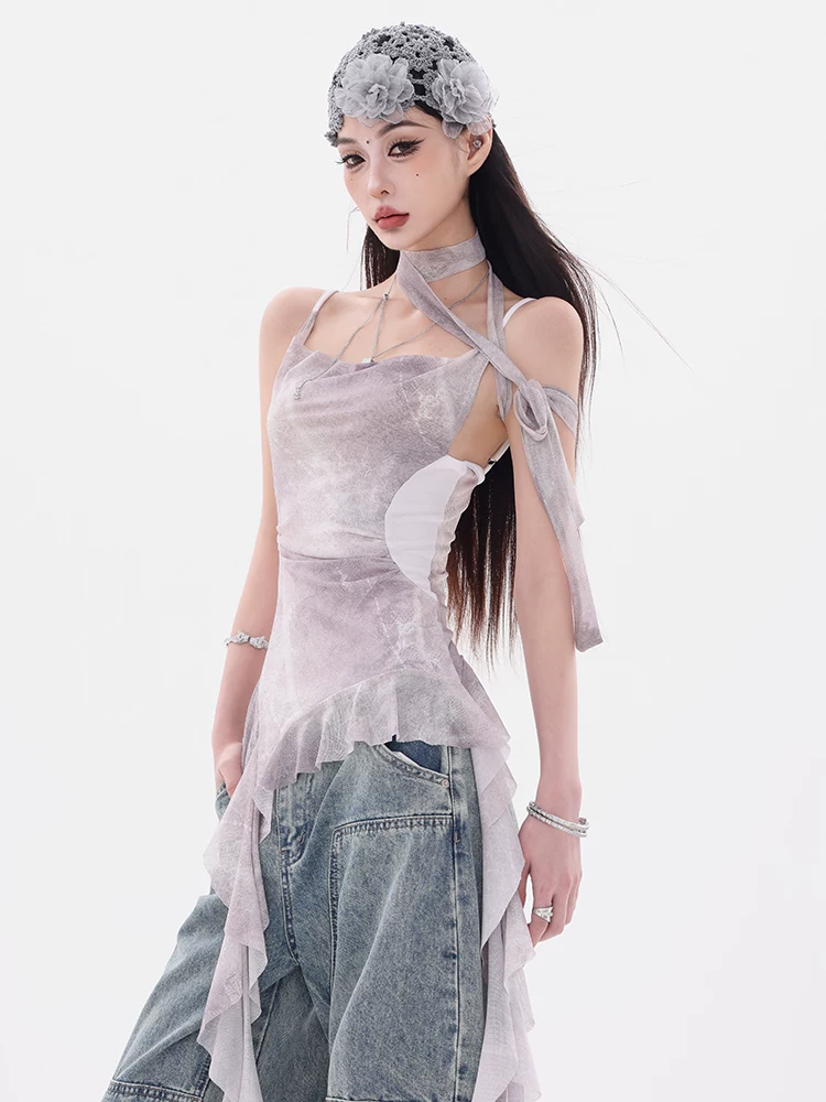 ABWEAR Know the Summer-Áo yếm có dây đeo không đều kiểu dáng độc đáo dành cho nữ