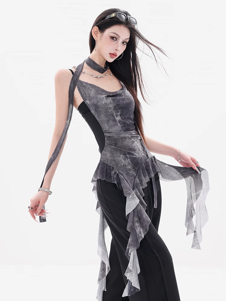 ABWEAR Biết ý nghĩa của mùa hè - Áo yếm không tay thiết kế dây đeo không đều kiểu dáng độc đáo dành cho nữ mùa hè