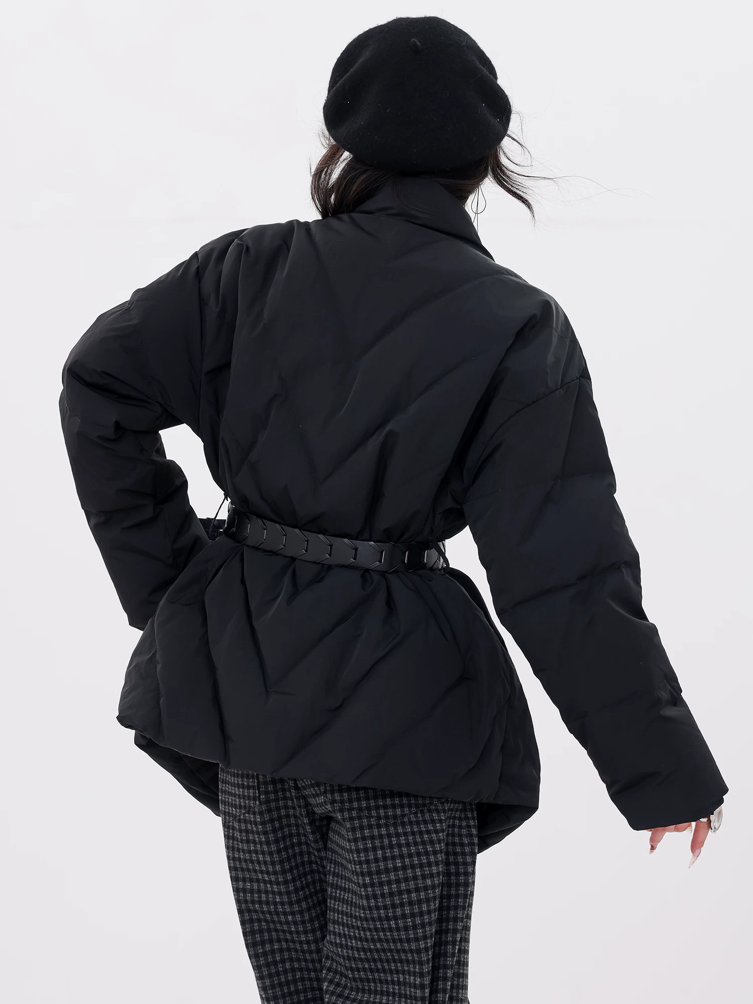 ABWLR Deep Winter Story - Áo khoác cổ đứng có dây buộc thiết kế nguyên bản dành cho nữ, Áo khoác giữ ấm mùa đông có dây buộc eo giúp giảm béo