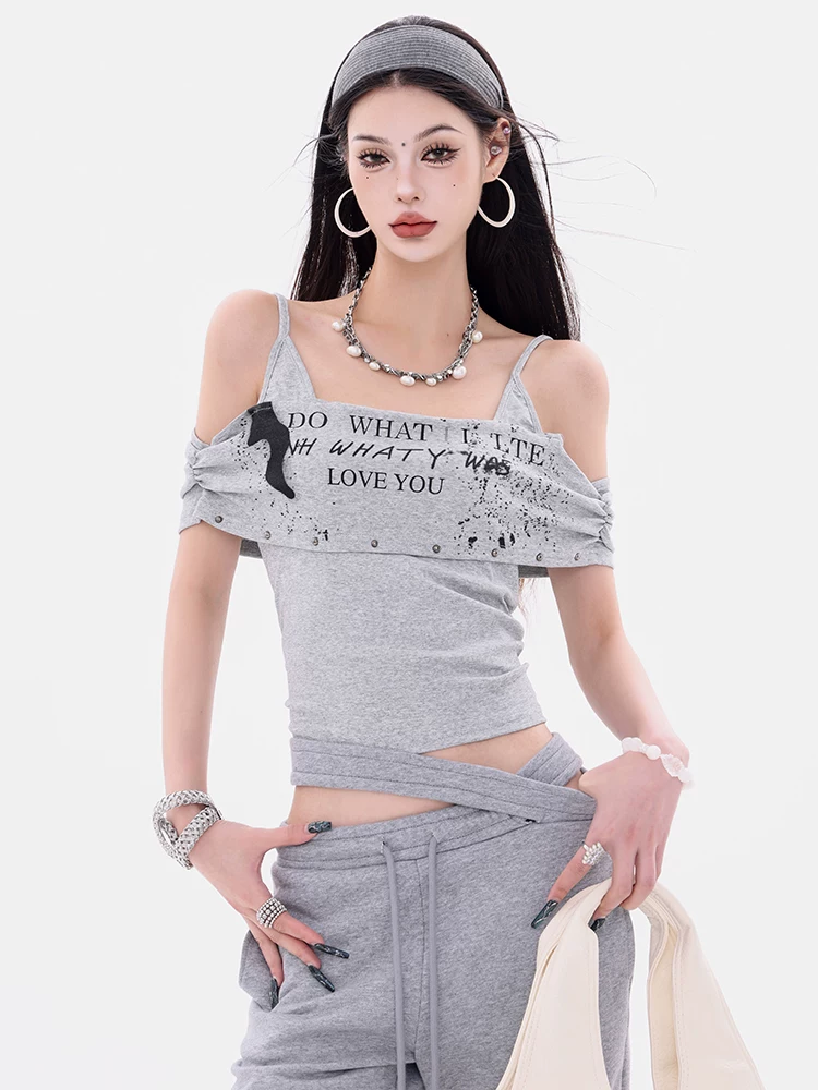 ABWEAR Line Formula - Thiết kế kim loại in chữ nguyên bản Áo yếm nữ Slim Fit có dây thắt lưng