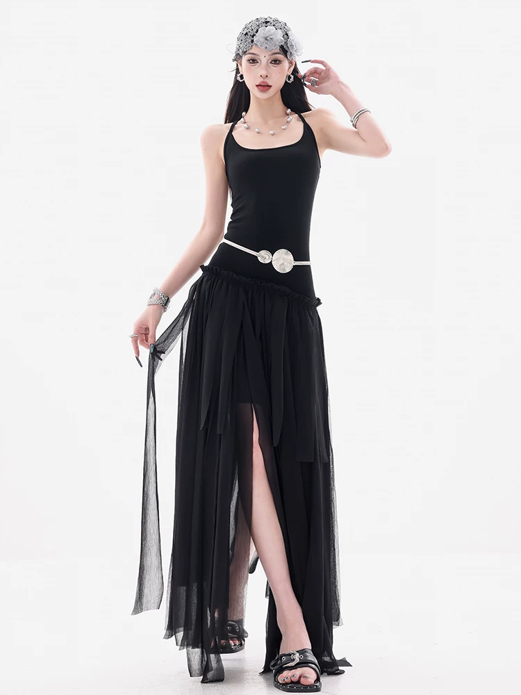 ABWEAR Inspiration Muse - Váy thiết kế ruy băng bất đối xứng xếp ly nguyên bản dành cho nữ, váy dài ôm eo, dáng ôm